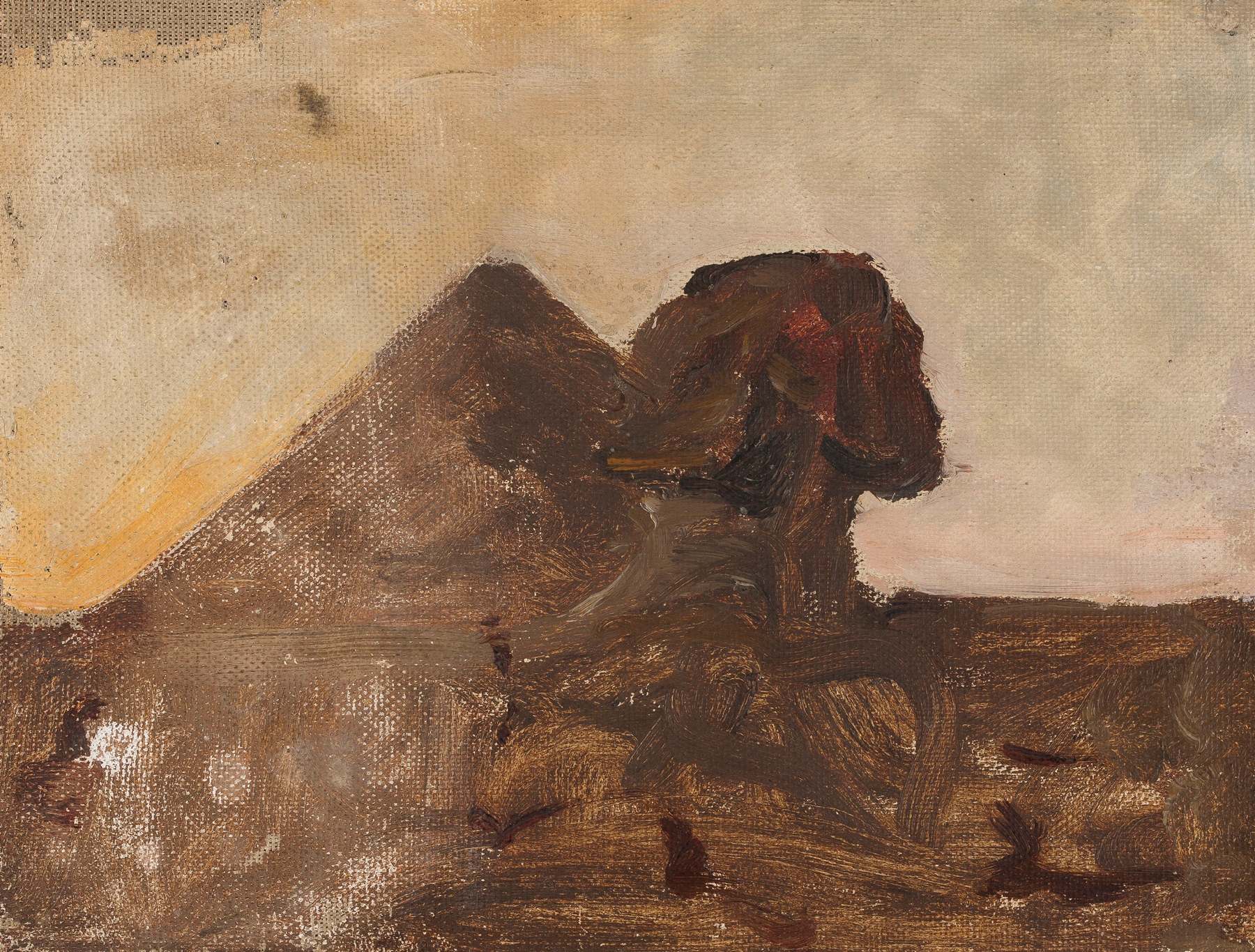 Evening in the desert – Sphinx and pyramid. From the journey to Egypt, by Jan Ciągliński, public domain