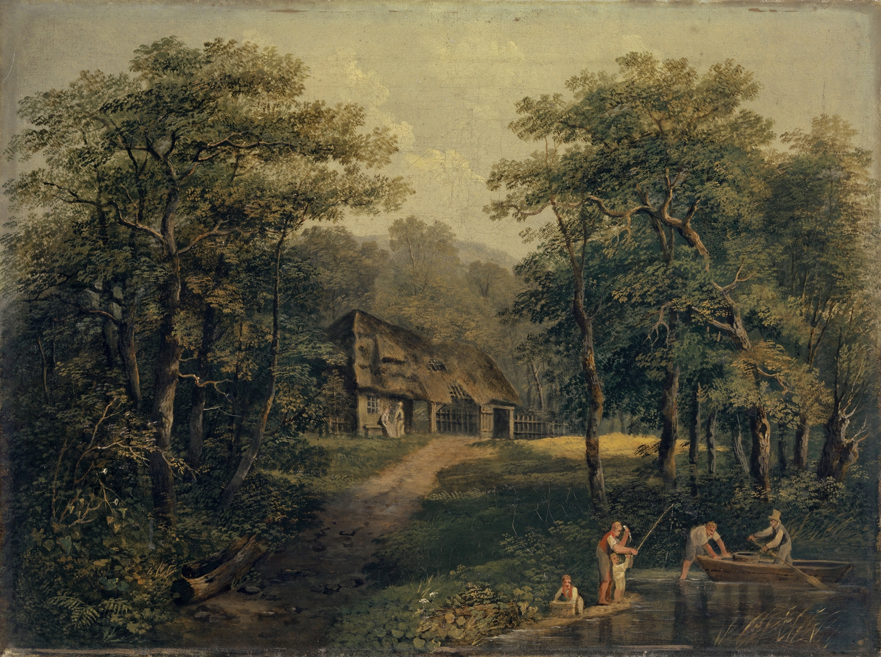Landscape depicting a pastoral scene with water and sunset by Conrad Gessner