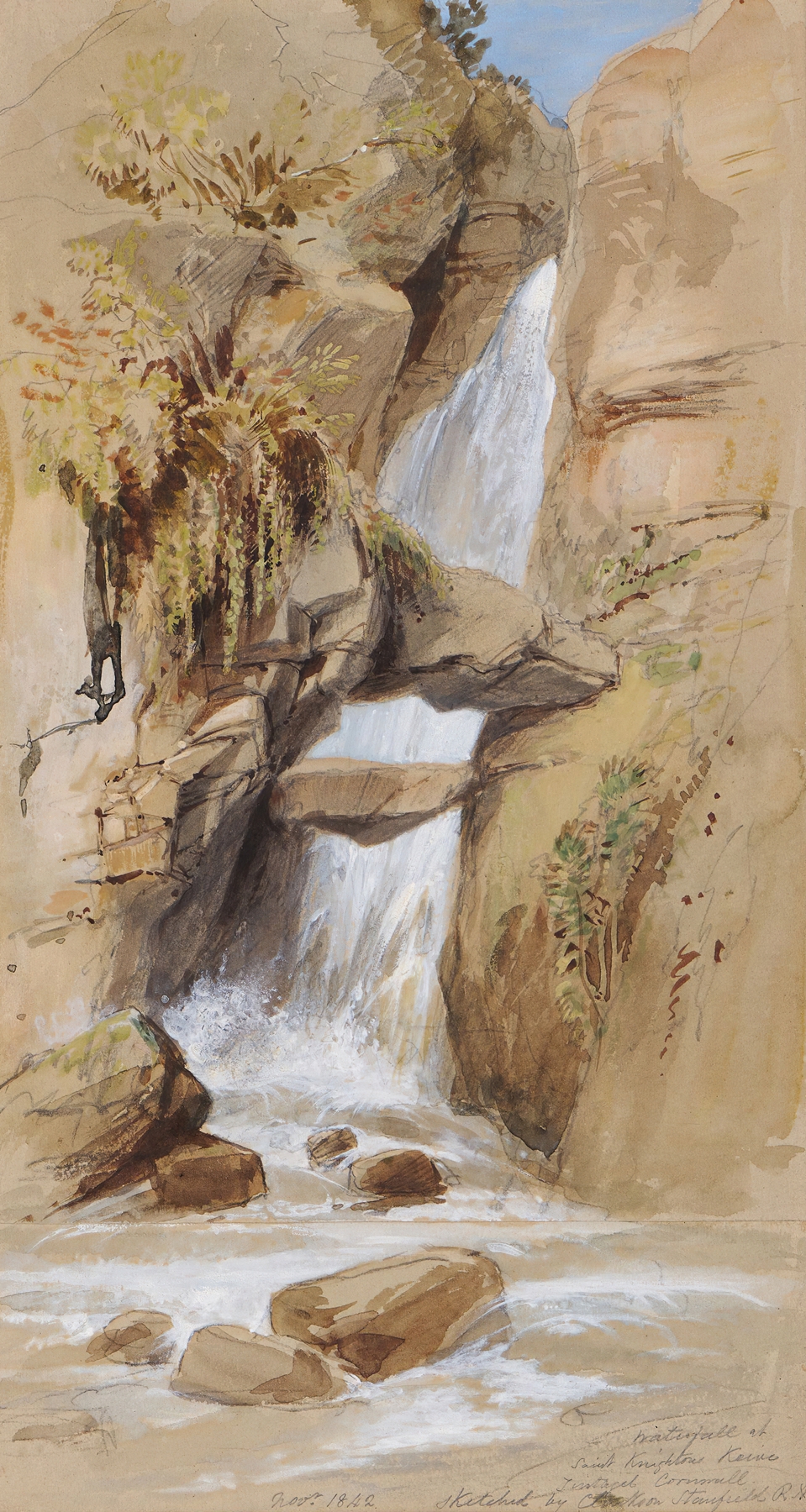 Waterfall, St Knighton’s Kieve, Tintagel, Cornwall, by Clarkson Stanfield, public domain