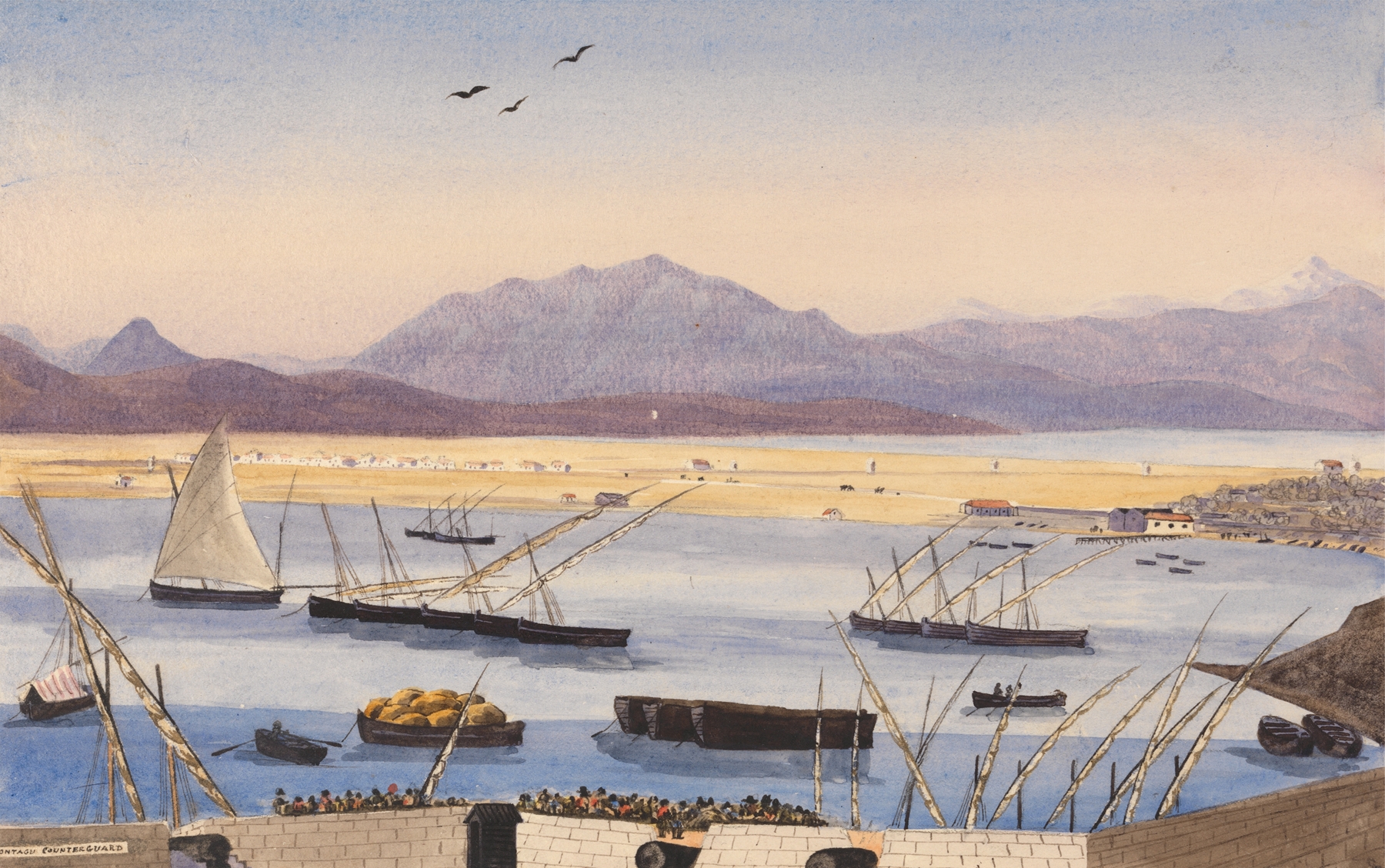 Part of the Bay of Gibraltar, the Spanish Lines, by George Lothian Hall, public domain