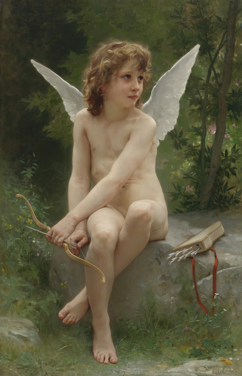 A captivating painting by William Bouguereau depicting a romantic scene.