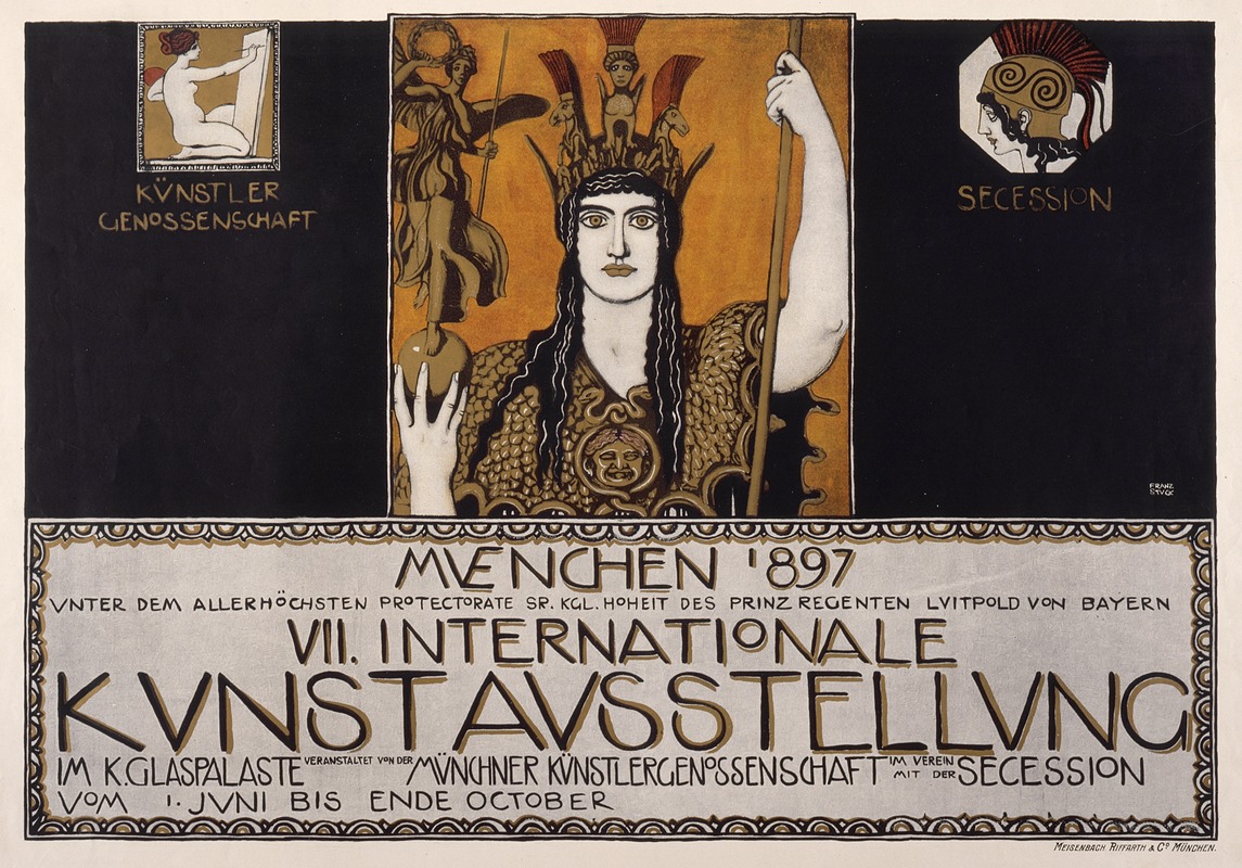 Franz von Stuck's 'Seventh International Art Exhibition, Munich' showcases a blend of figures and architectural elements.