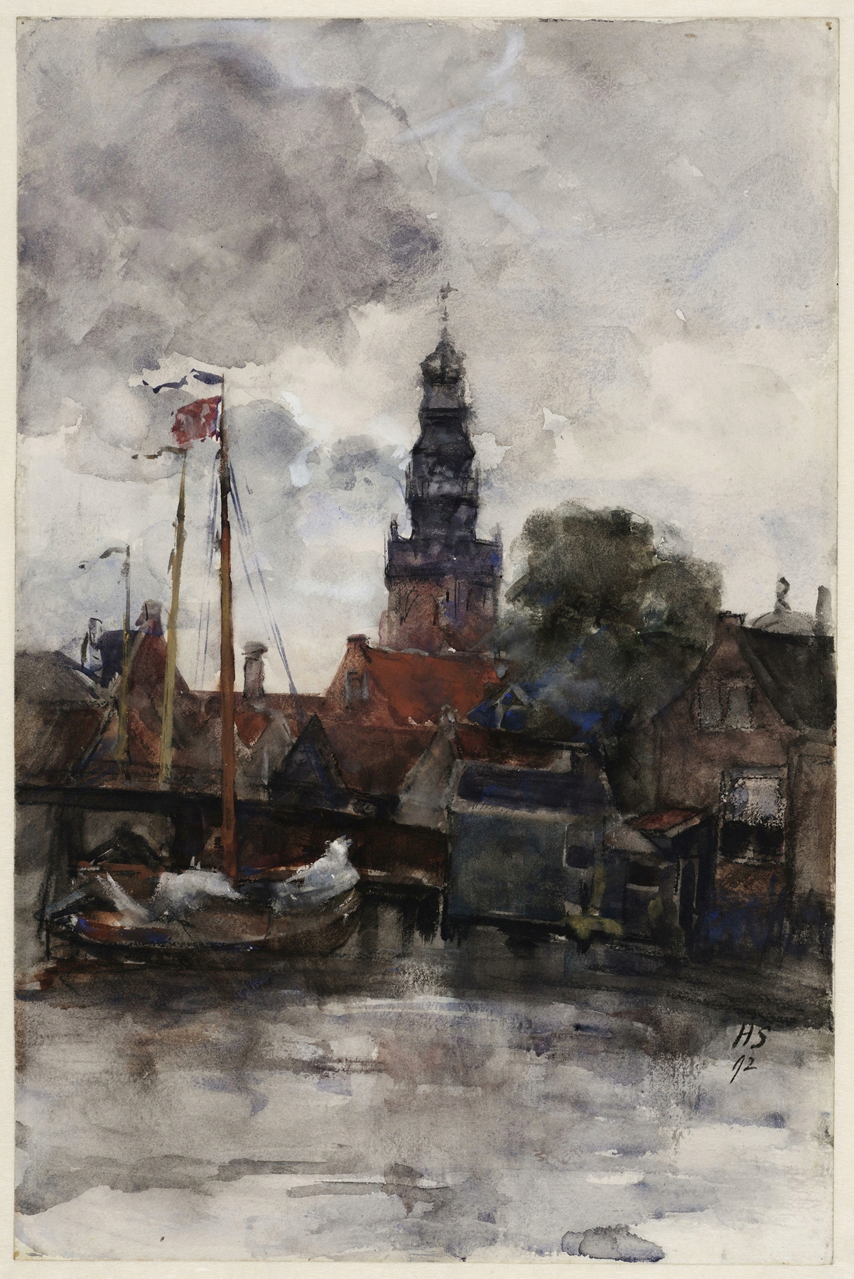 Gezicht op de haven en Speeltoren vanaf de Zuiderzee, oil on canvas by Hobbe Smith