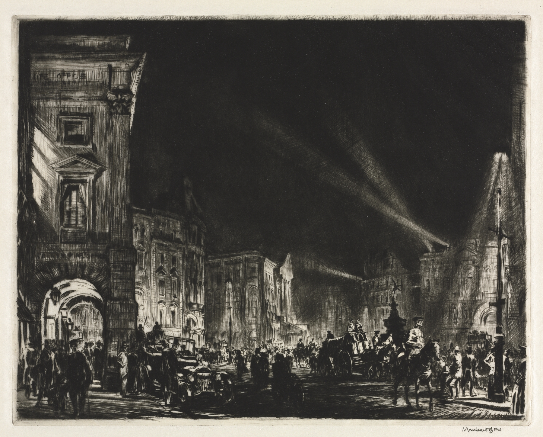 Picadilly Circus, by Muirhead Bone, public domain