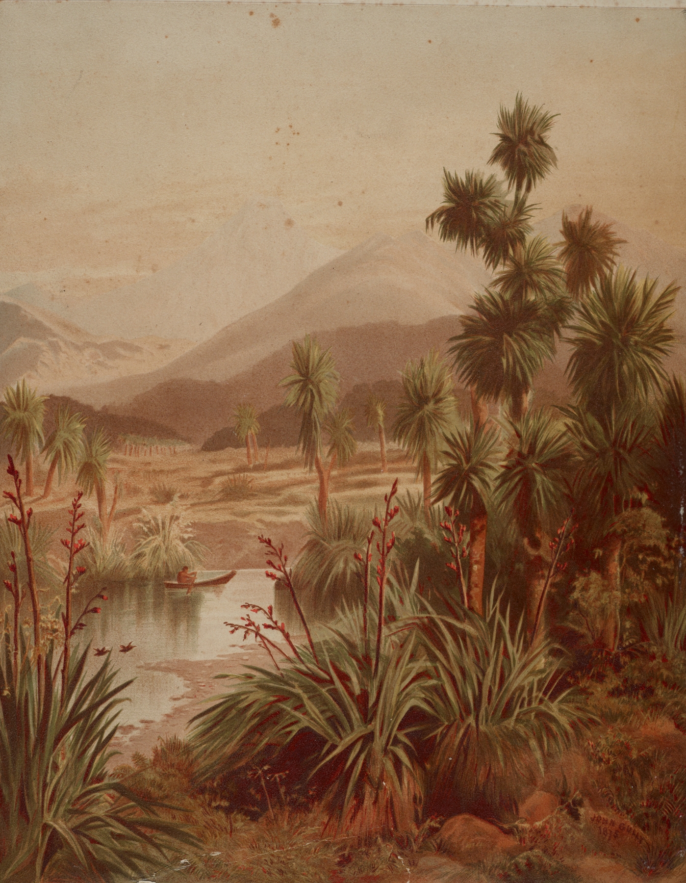 Landscape of the Motueka River and Table Mountain by John Gully, oil painting