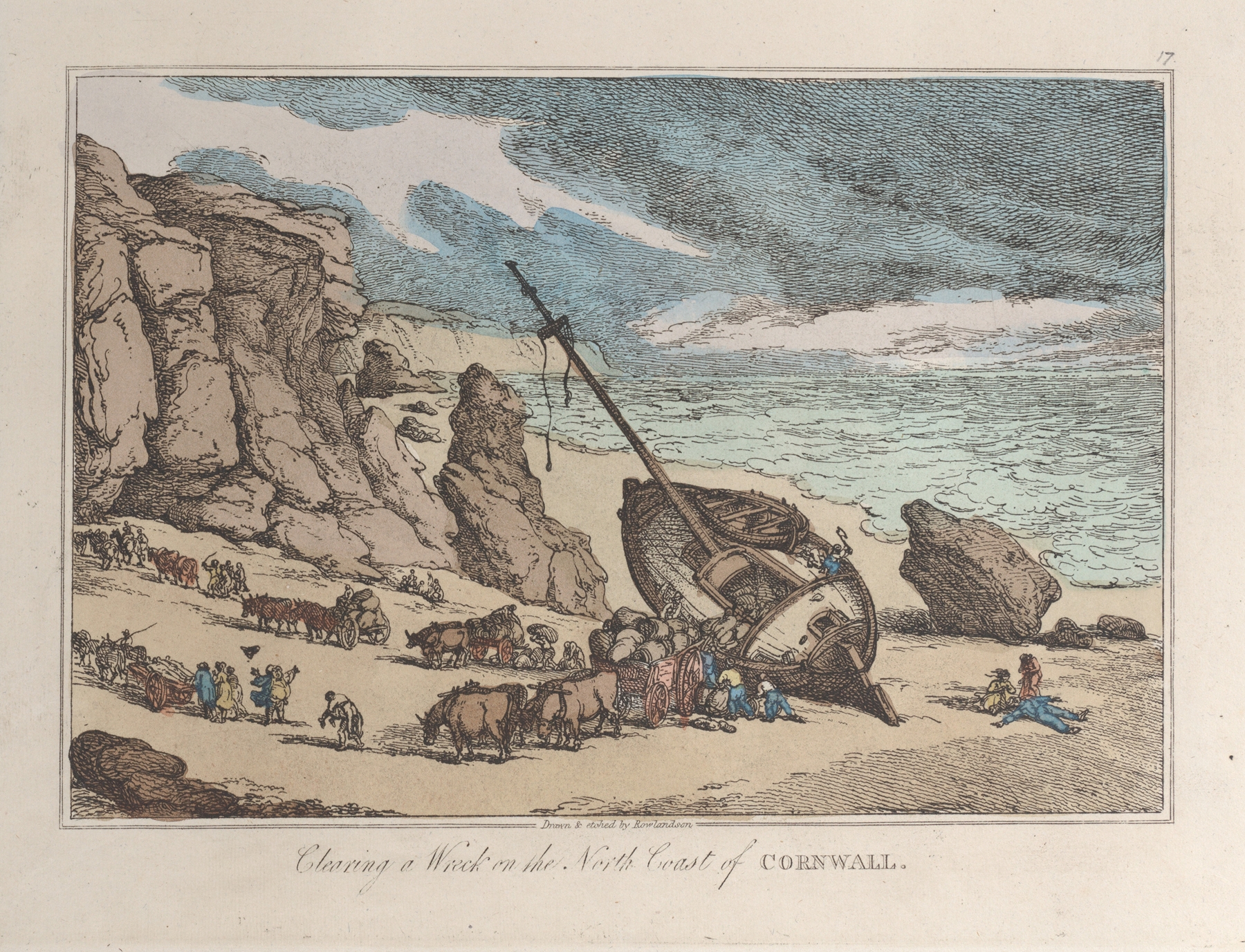 Clearing a Wreck on the North Coast of Cornwall, by Thomas Rowlandson, public domain