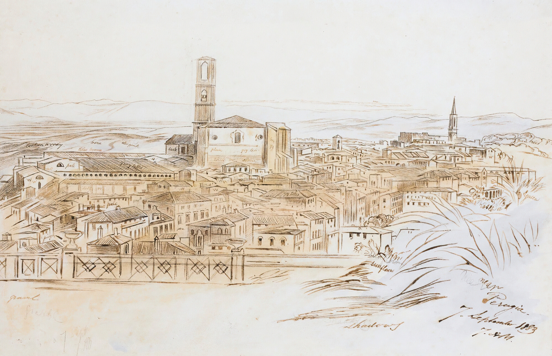 Perugia, Italy, by Edward Lear, public domain
