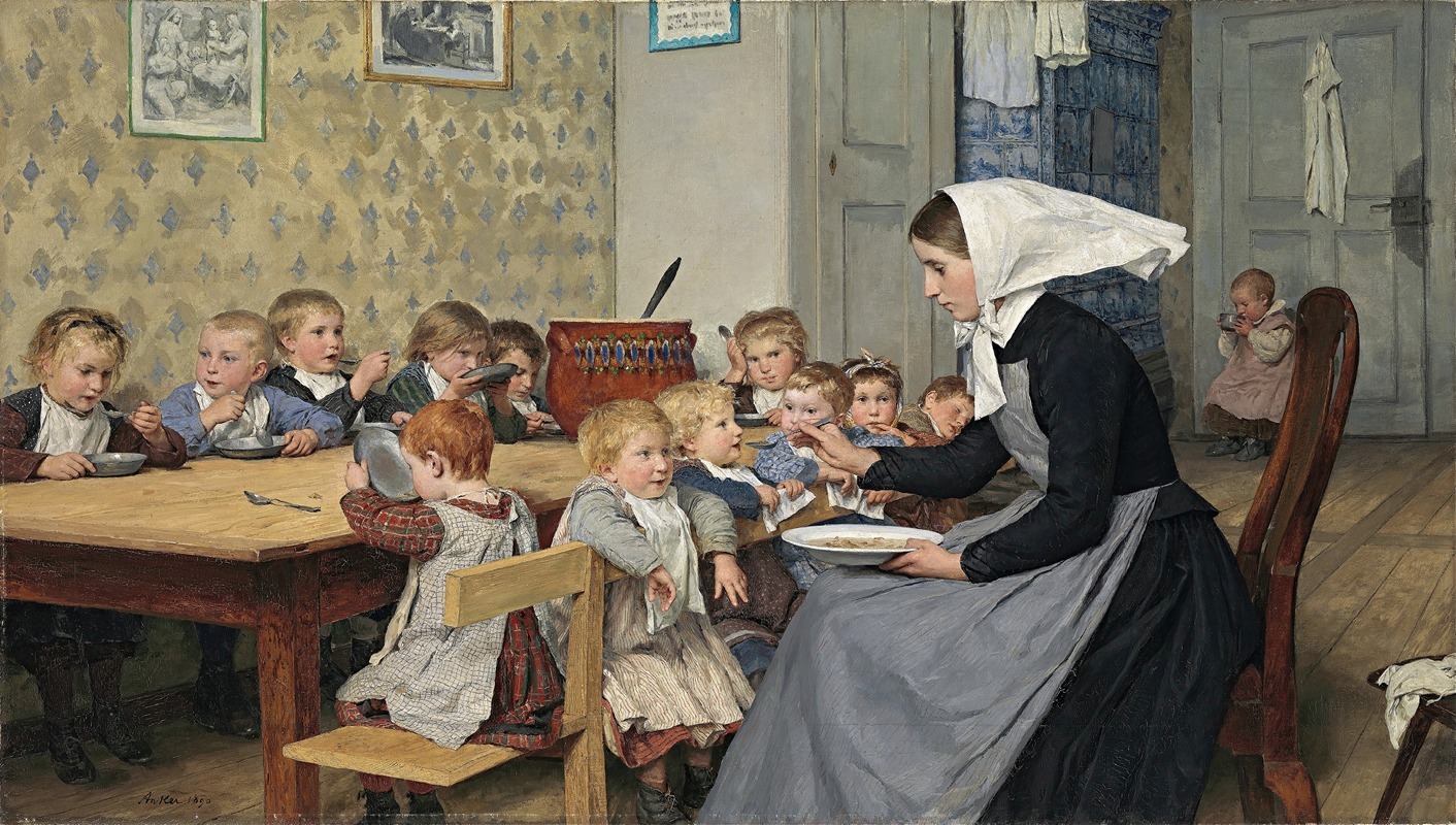 A depiction of children in a nativity scene by Albert Anker.