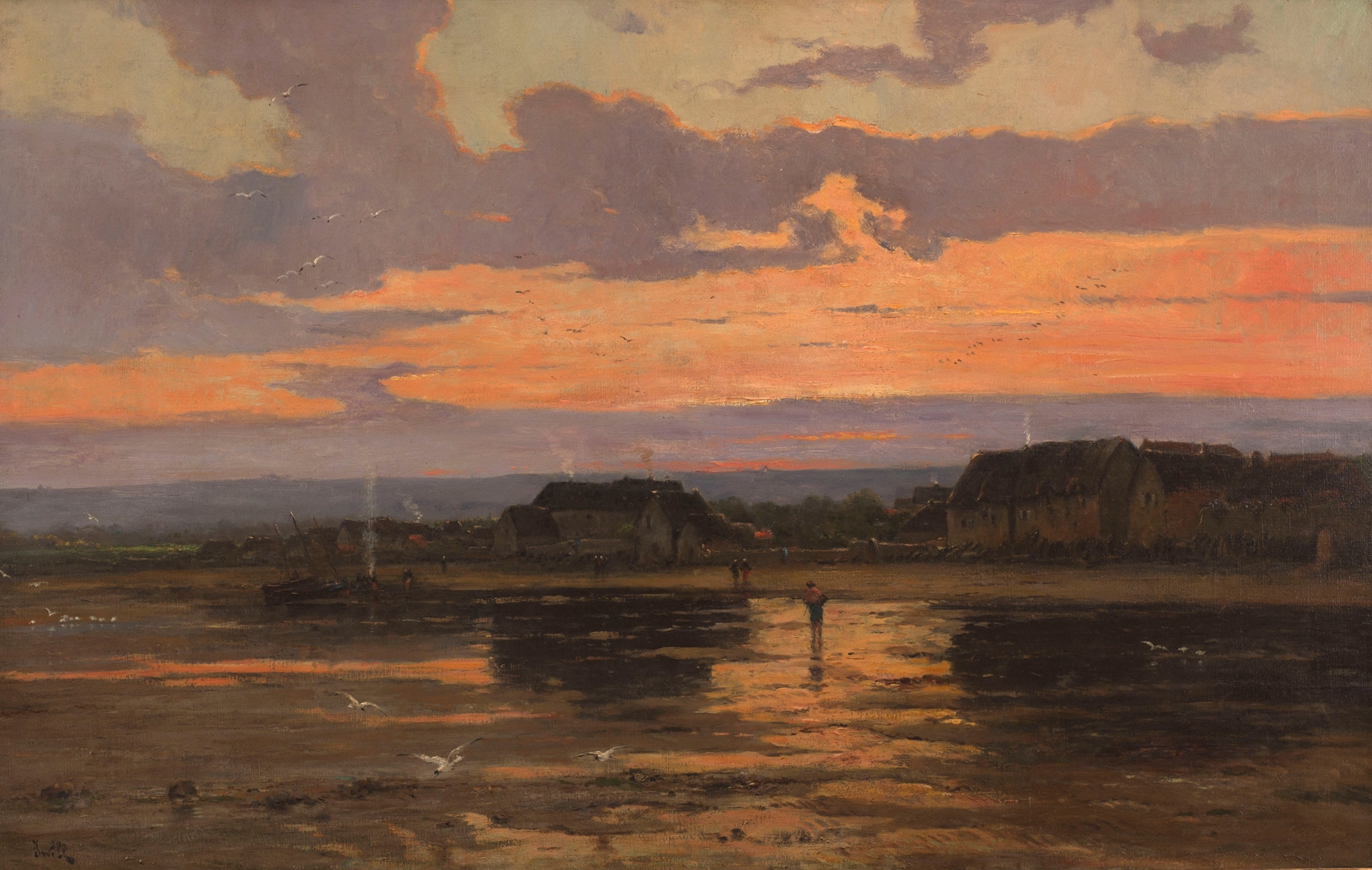 Evening landscape in oil on canvas by Marie-Joseph-Leon Clavel