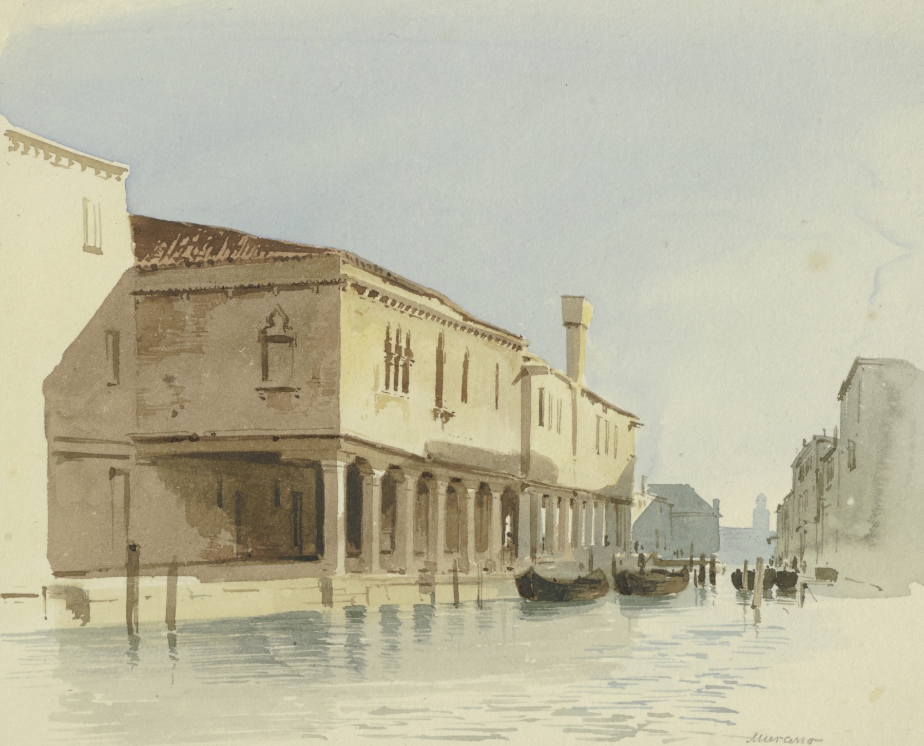 Channel section in Murano by Carl Theodor Reiffenstein, oil painting depicting water reflections