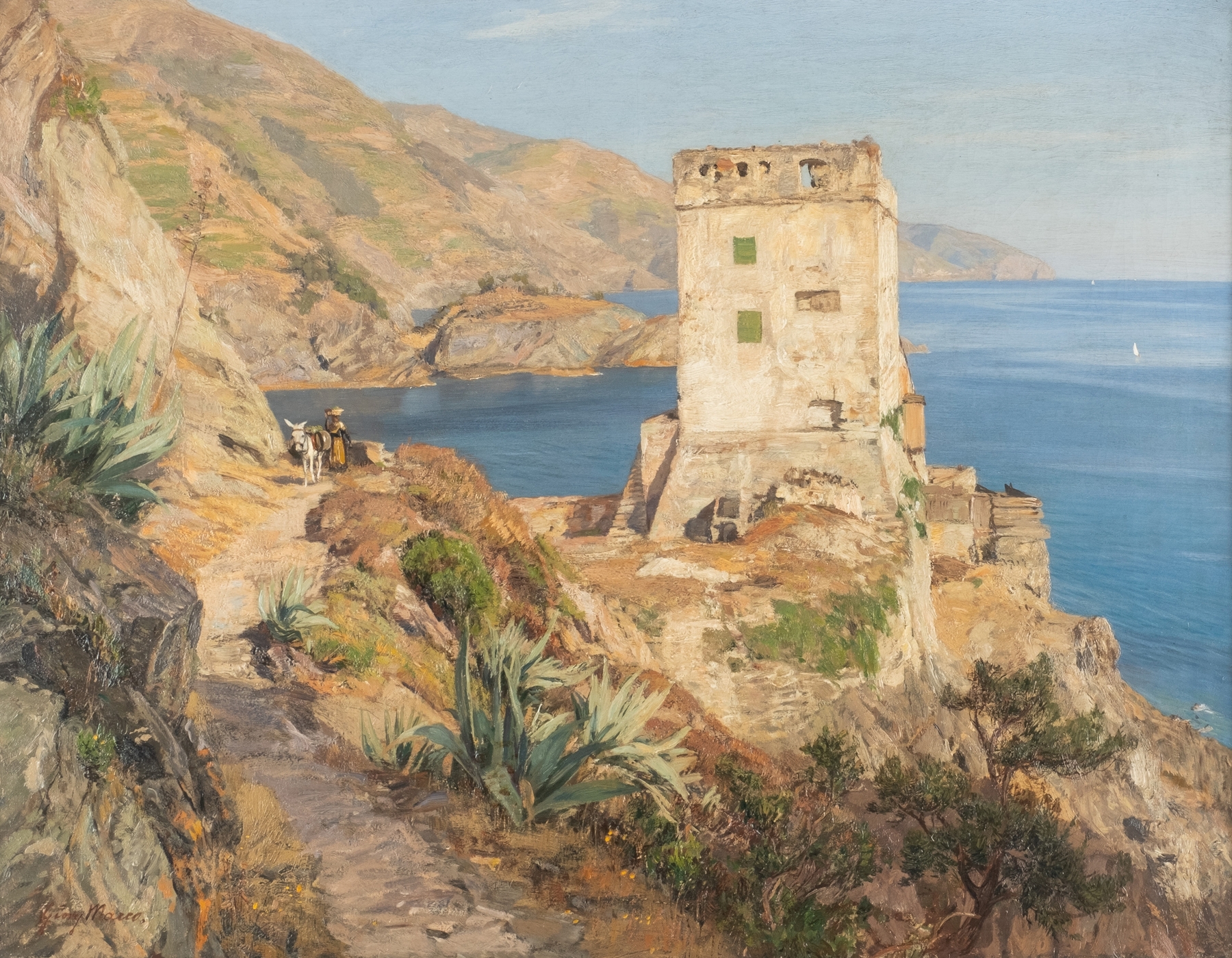 Marine scene of rocky coast at Monterosso by Georg Macco, impressionism