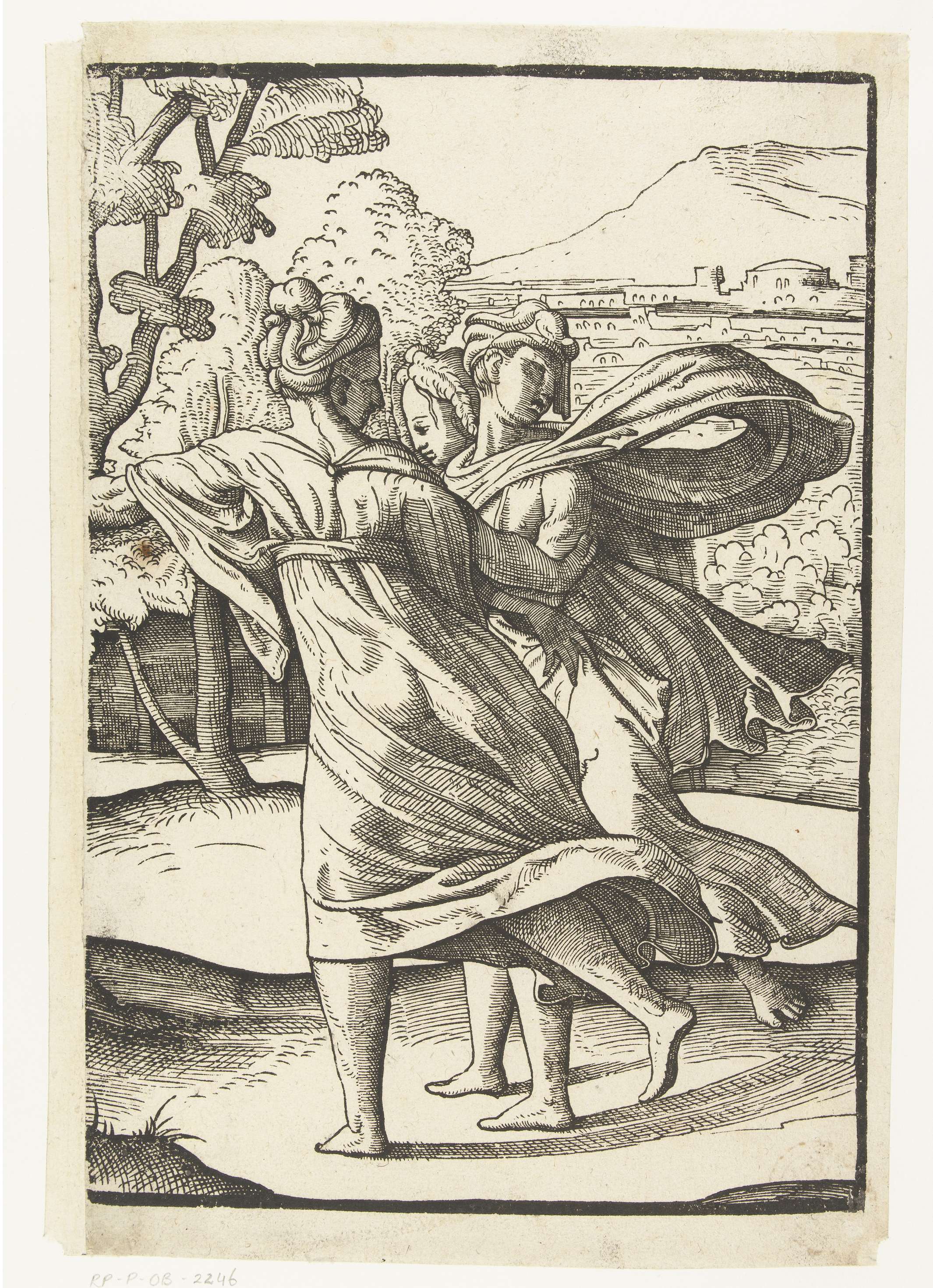 Drie rennende vrouwen, by Jan van Scorel, public domain
