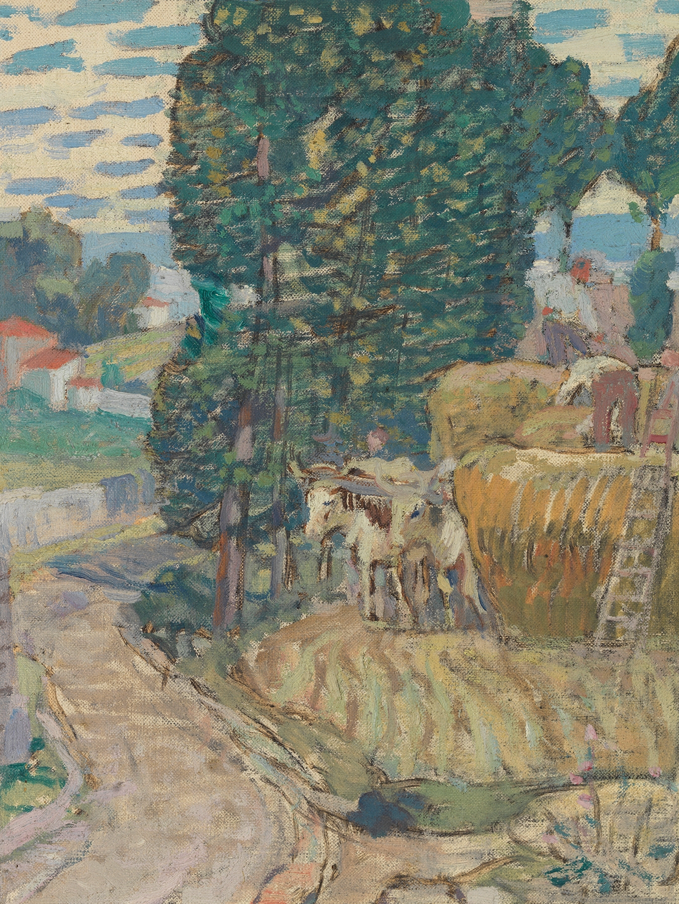 Landscape oil painting by Victor Menu depicting fields and nature.