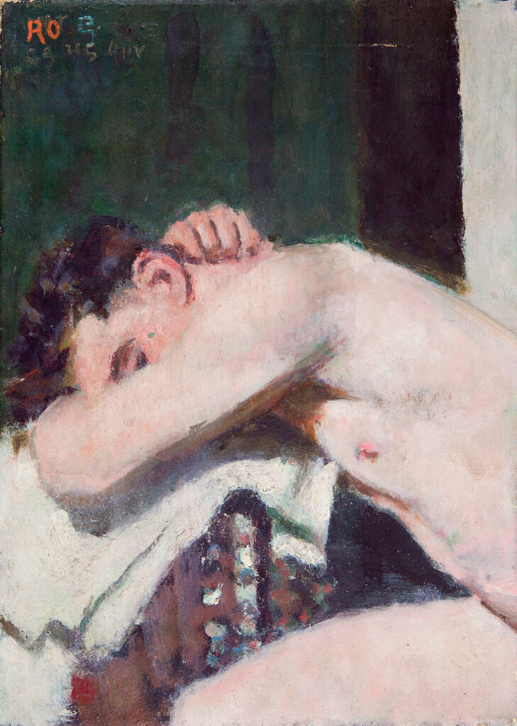 Portrait of a figure in oil on canvas by Denman Waldo Ross, depicting introspection and emotion.