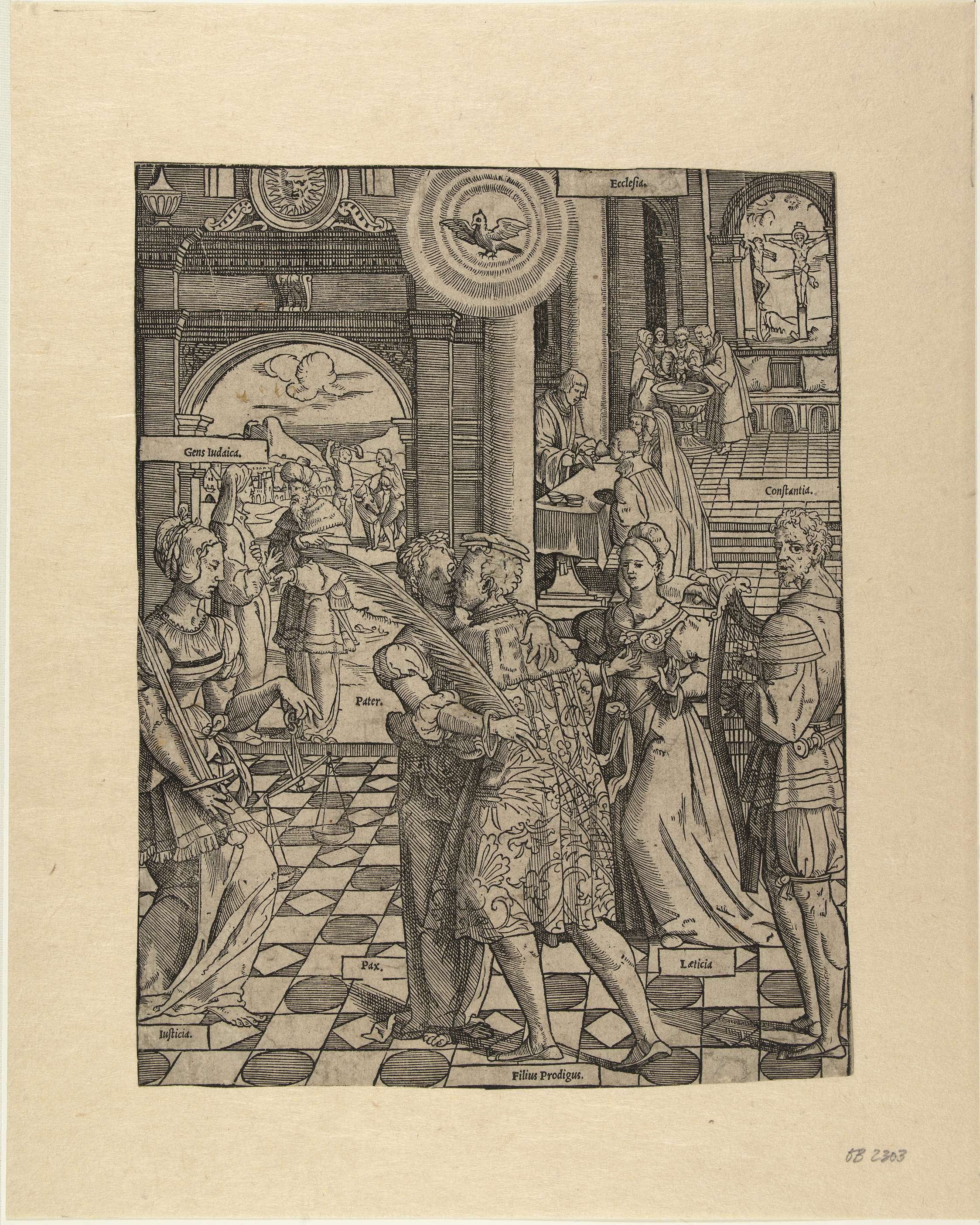 Religious scene depicting figures in reunion, paper by Cornelis Anthonisz