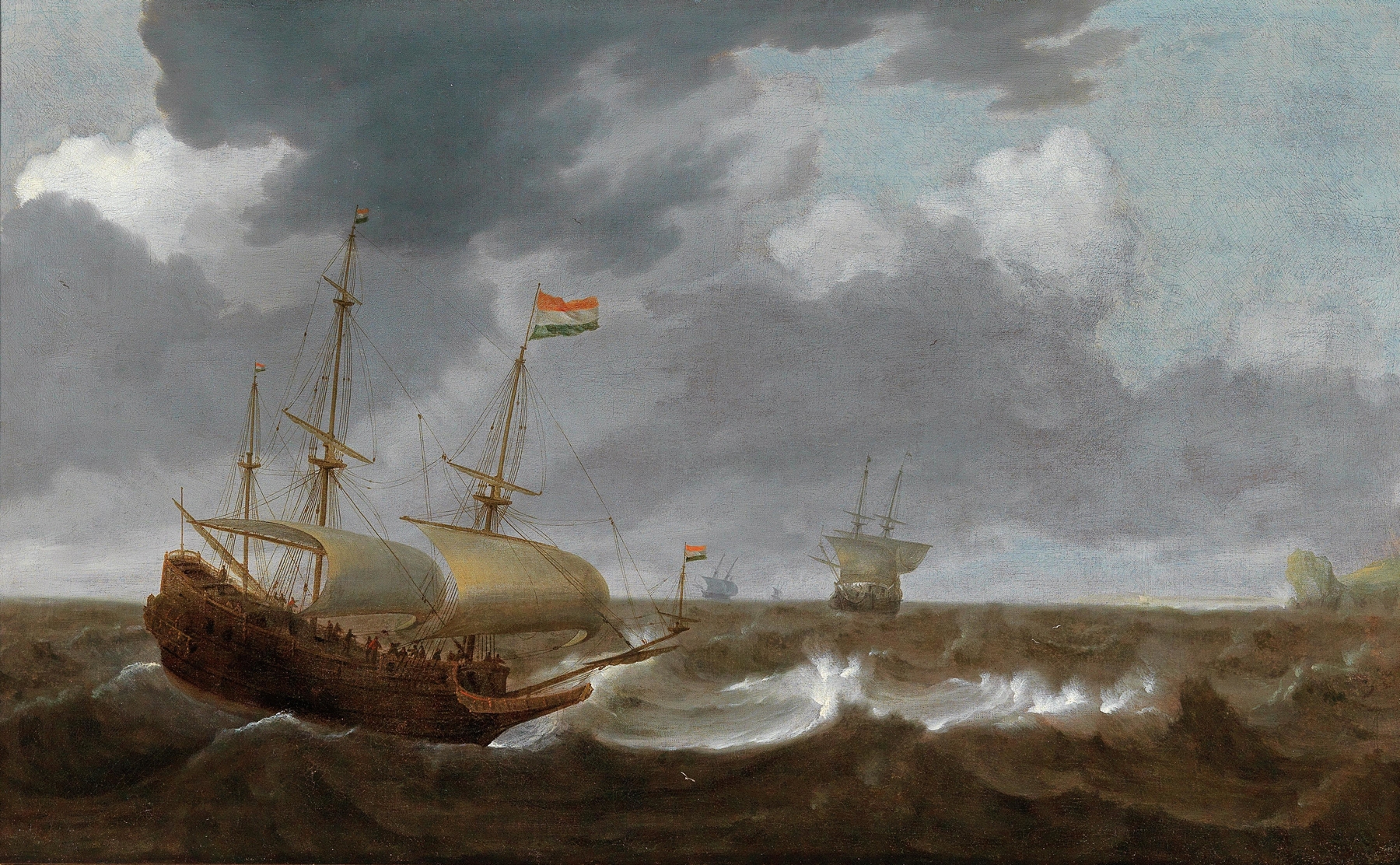 Ships on a turbulent sea, by Jan Porcellis, public domain