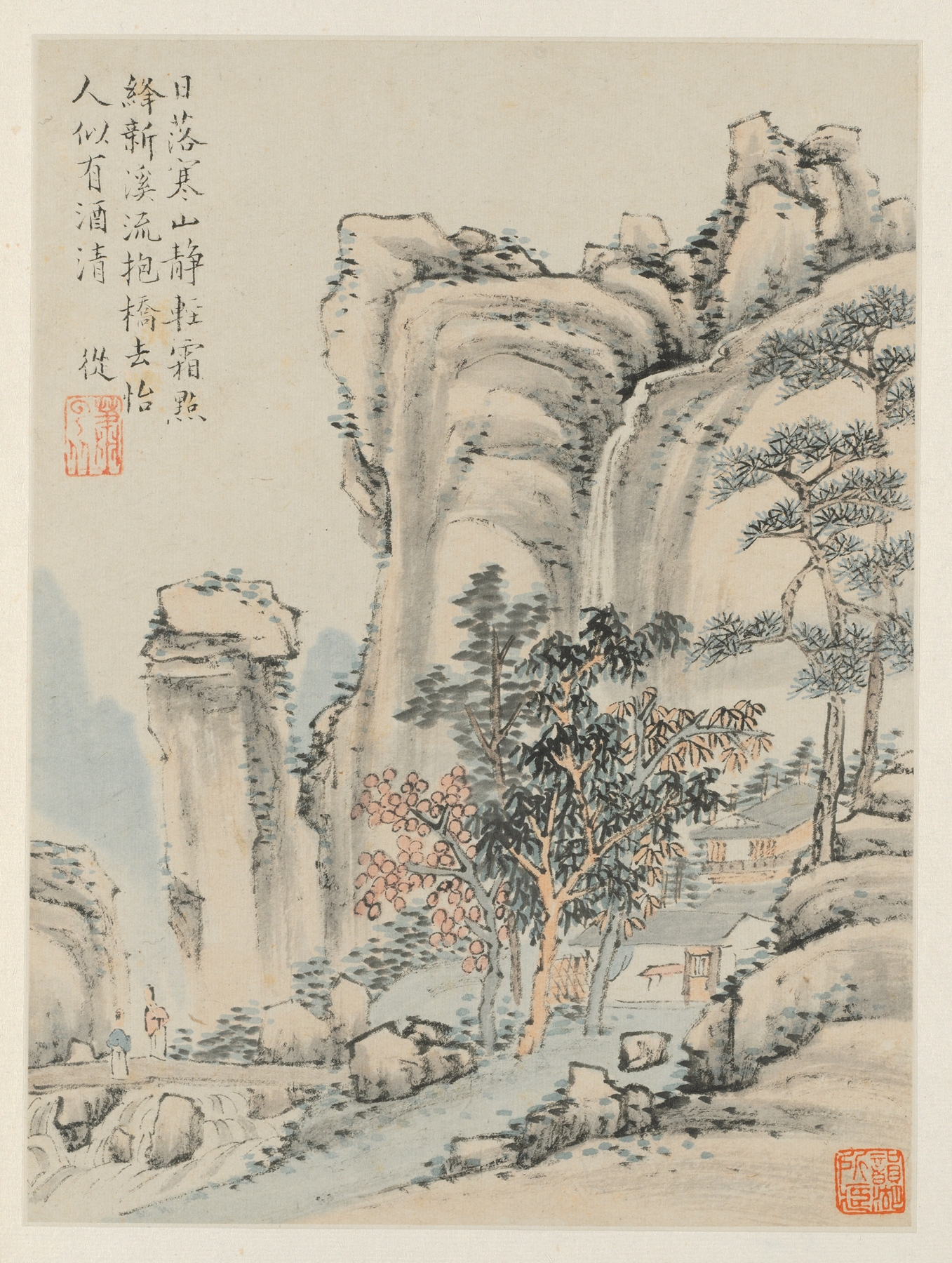 Landscape with autumn leaves and water by Xiao Yuncong, ink wash
