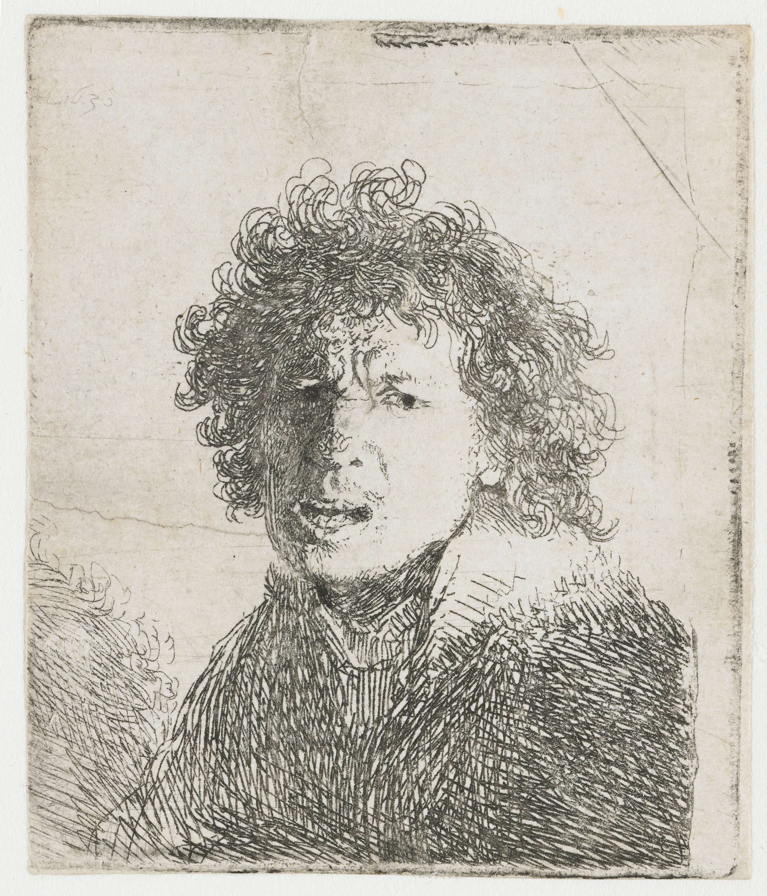 Self-portrait open mouthed, as if shouting: bust, by Rembrandt van Rijn, public domain