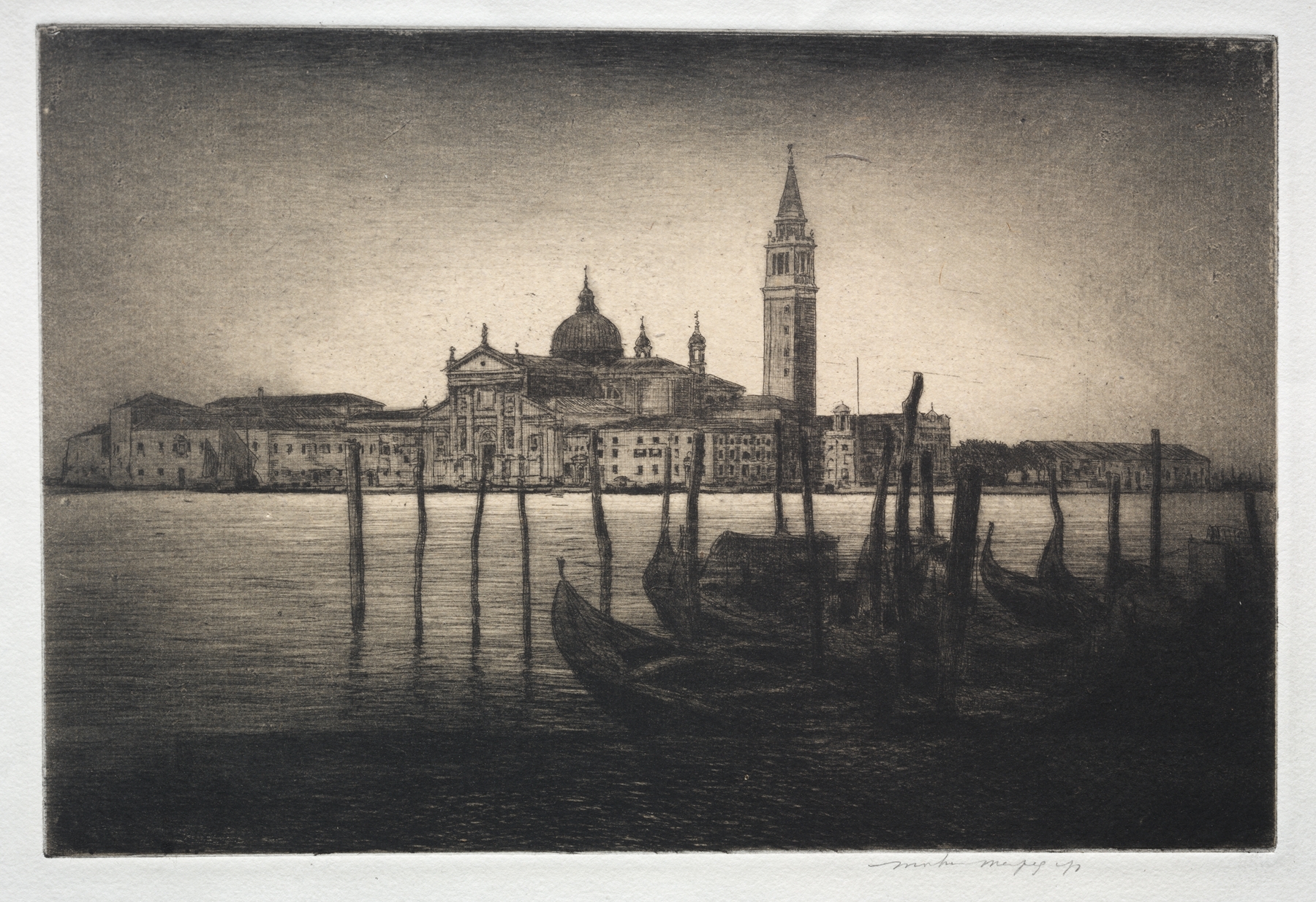 San Giorgio Maggiore by Mortimer Menpes, watercolor on paper, featuring an island at twilight