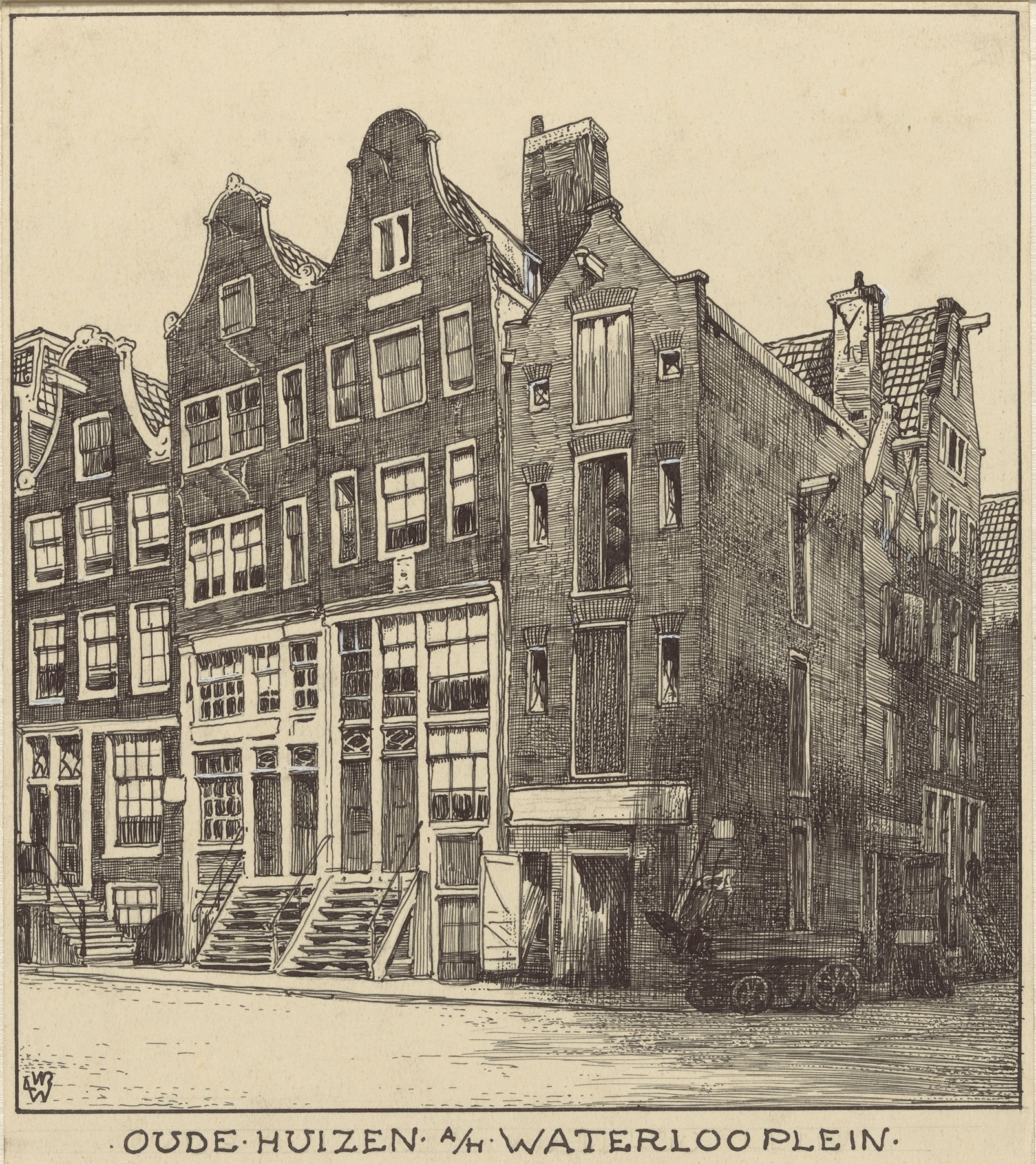Oude huizen aan het Waterlooplein te Amsterdam, by Willem Wenckebach, public domain