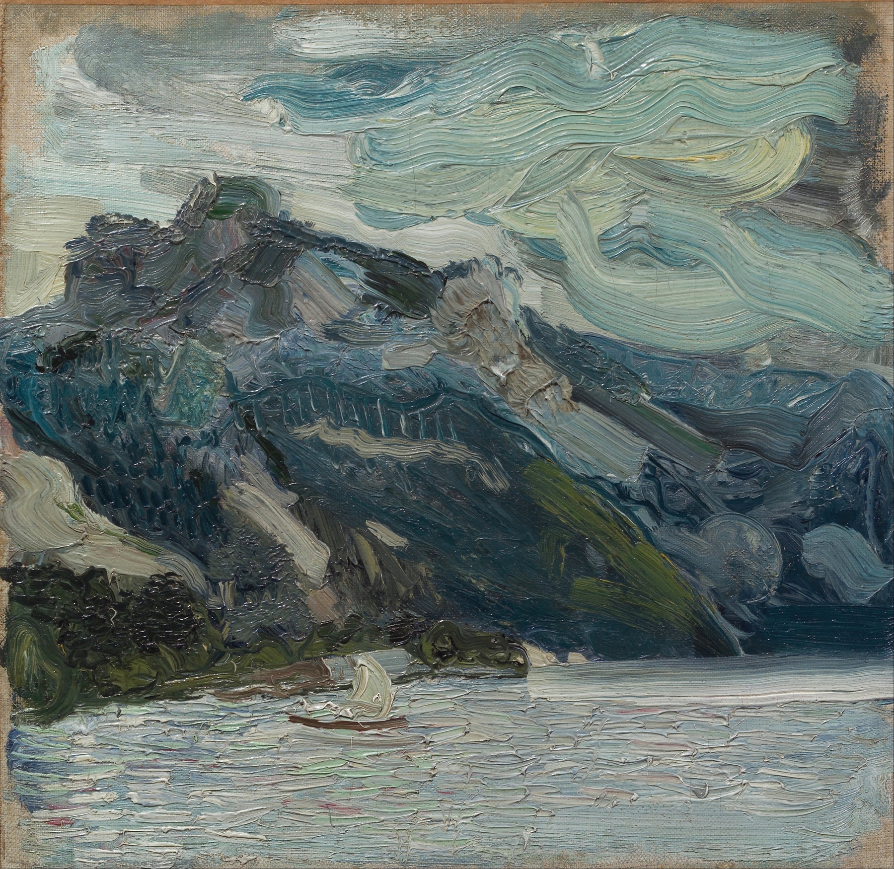 Lake Traun with Mountain Sleeping Greek Woman, by Richard Gerstl, public domain