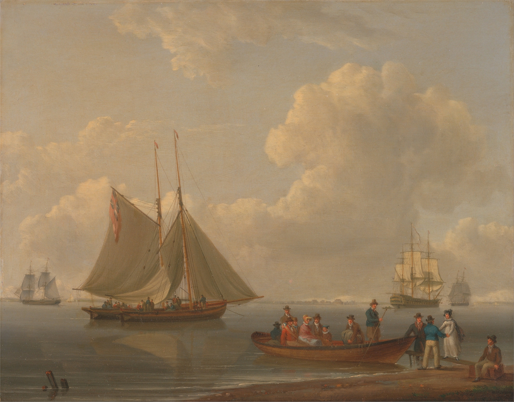 A wherry ferrying passengers across water, oil painting by William Anderson