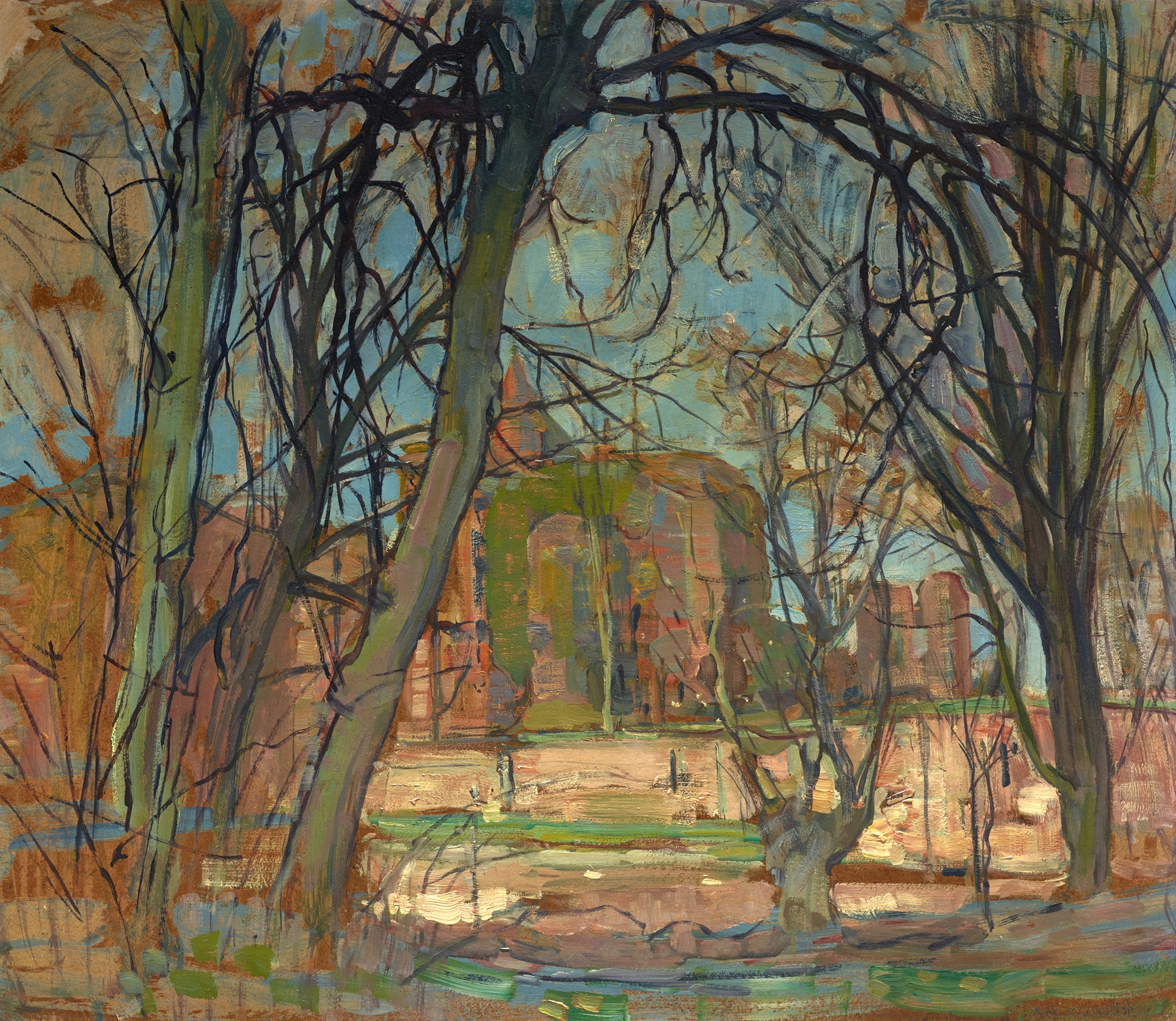 Spring Sun (Lentezon); Castle Ruin; Brederode, by Piet Mondrian, public domain