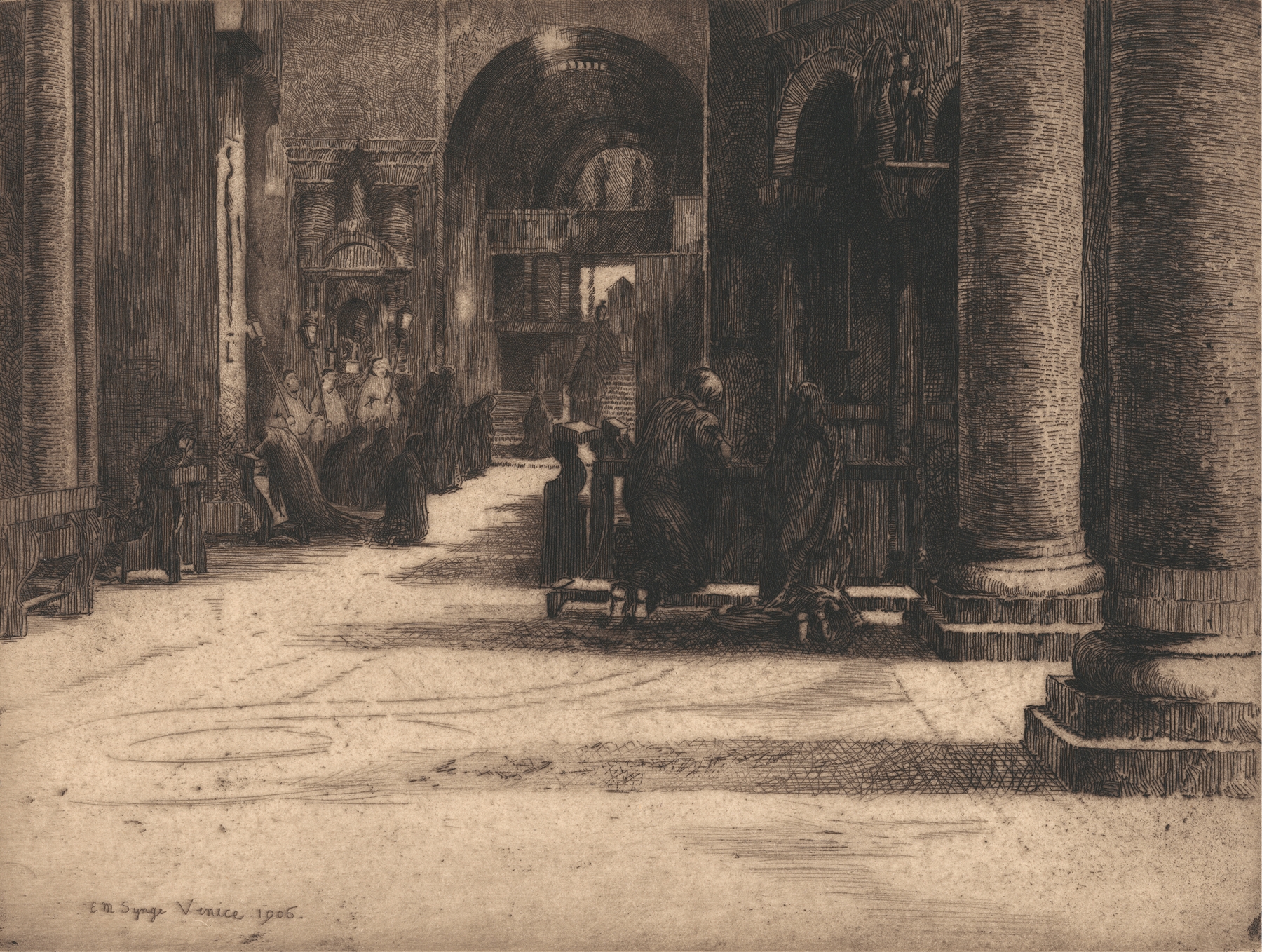 St. Marks, Venice, No. 1 by Edward Millington Synge, Impressionism, depicting St. Mark's Basilica and canal reflections.