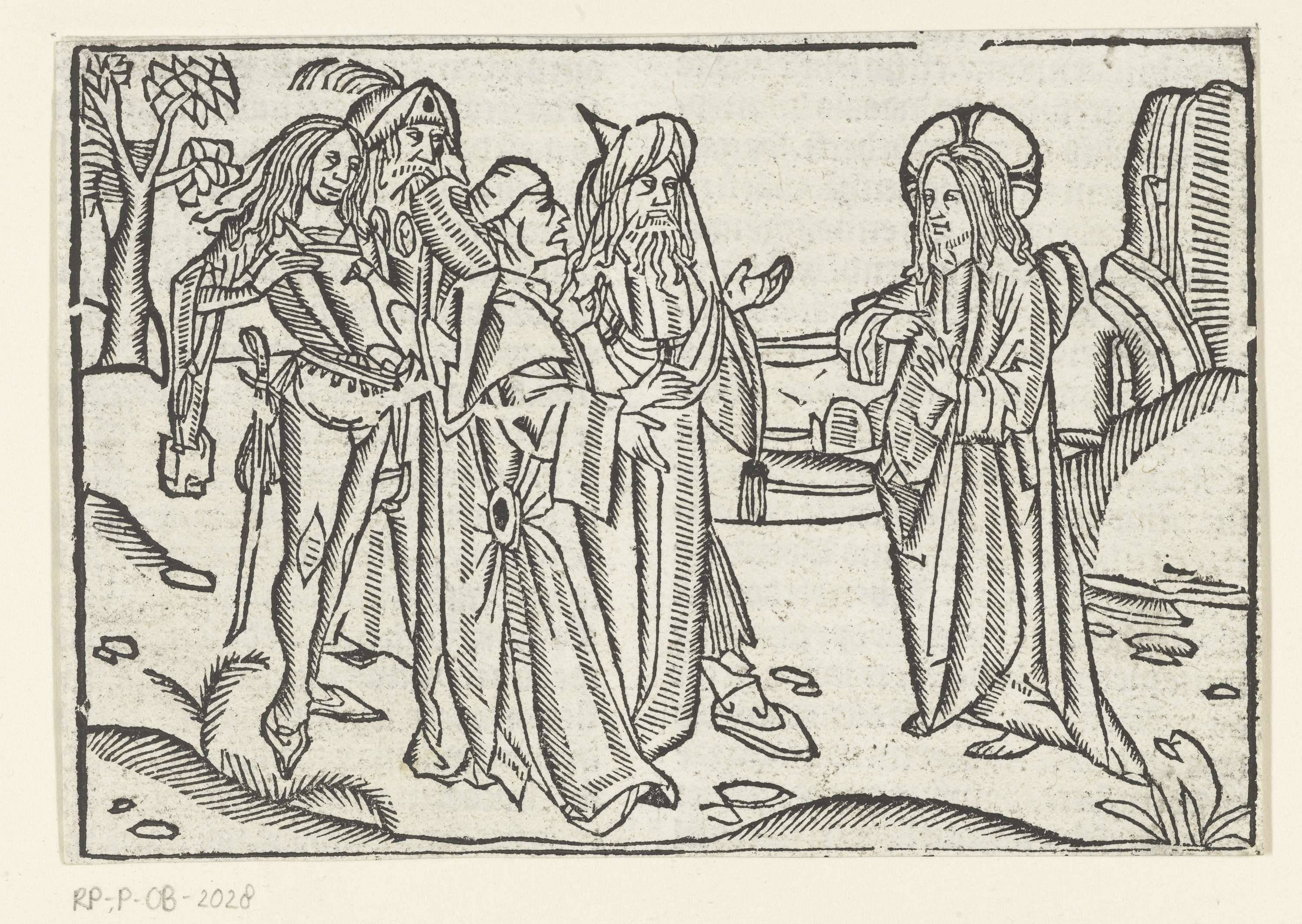 Religious scene with Christ and figures, paper artwork by Master of Delft