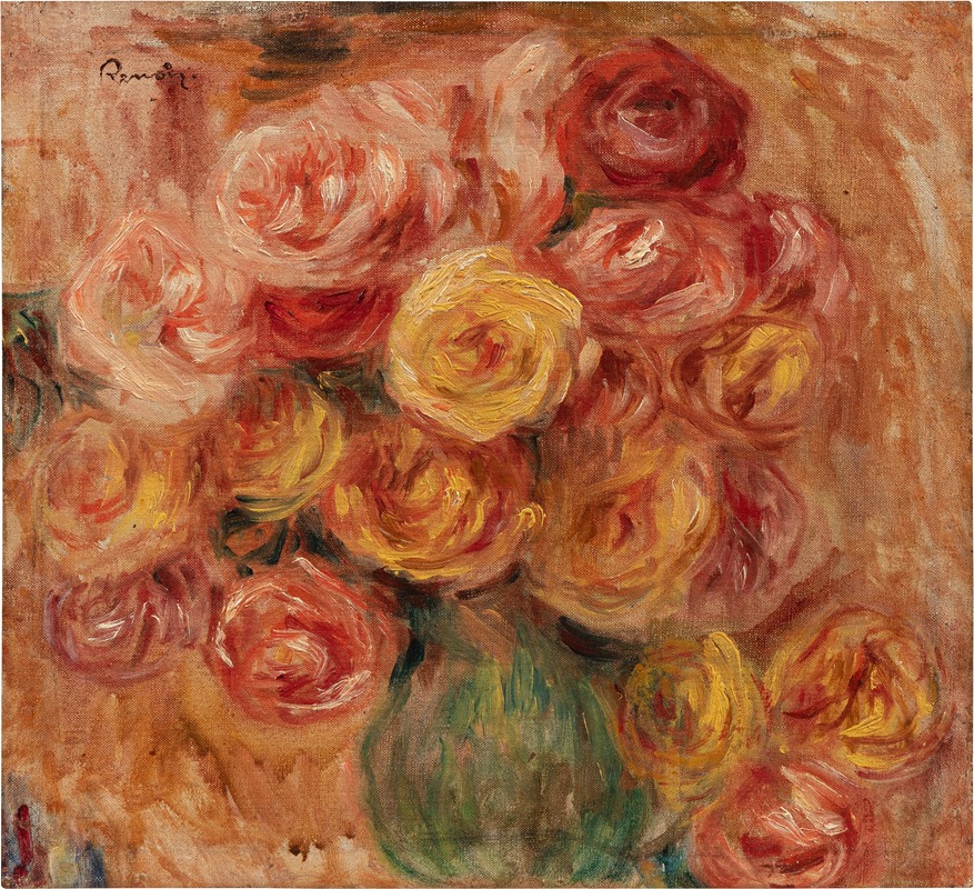 A beautiful study of roses by Renoir showcasing his impressionist style.