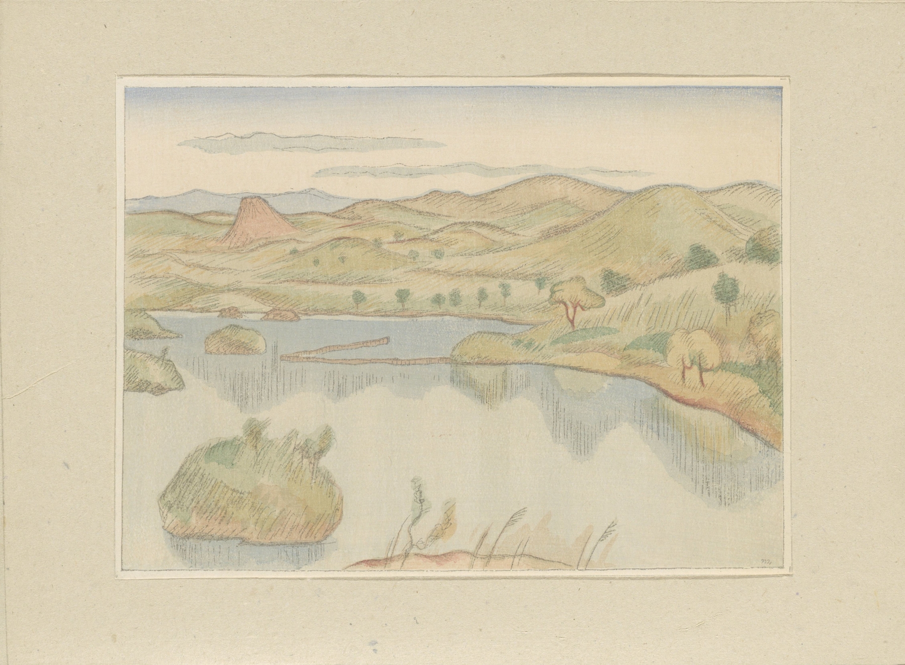 Lake at the foot of Bandaisan Mountain, ink on paper by Morita Tsunetomo