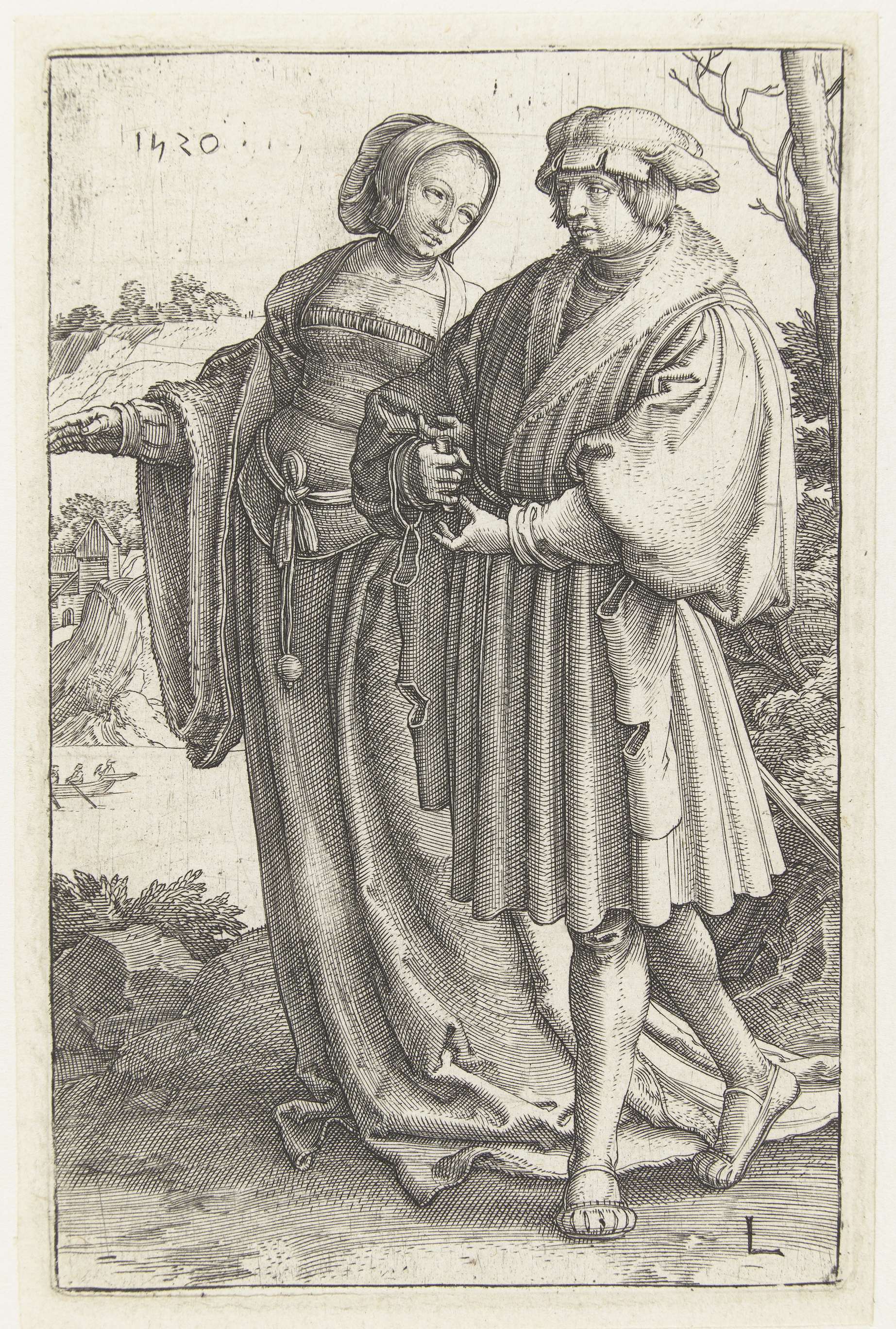 Wandelend paar, by Lucas van Leyden, public domain