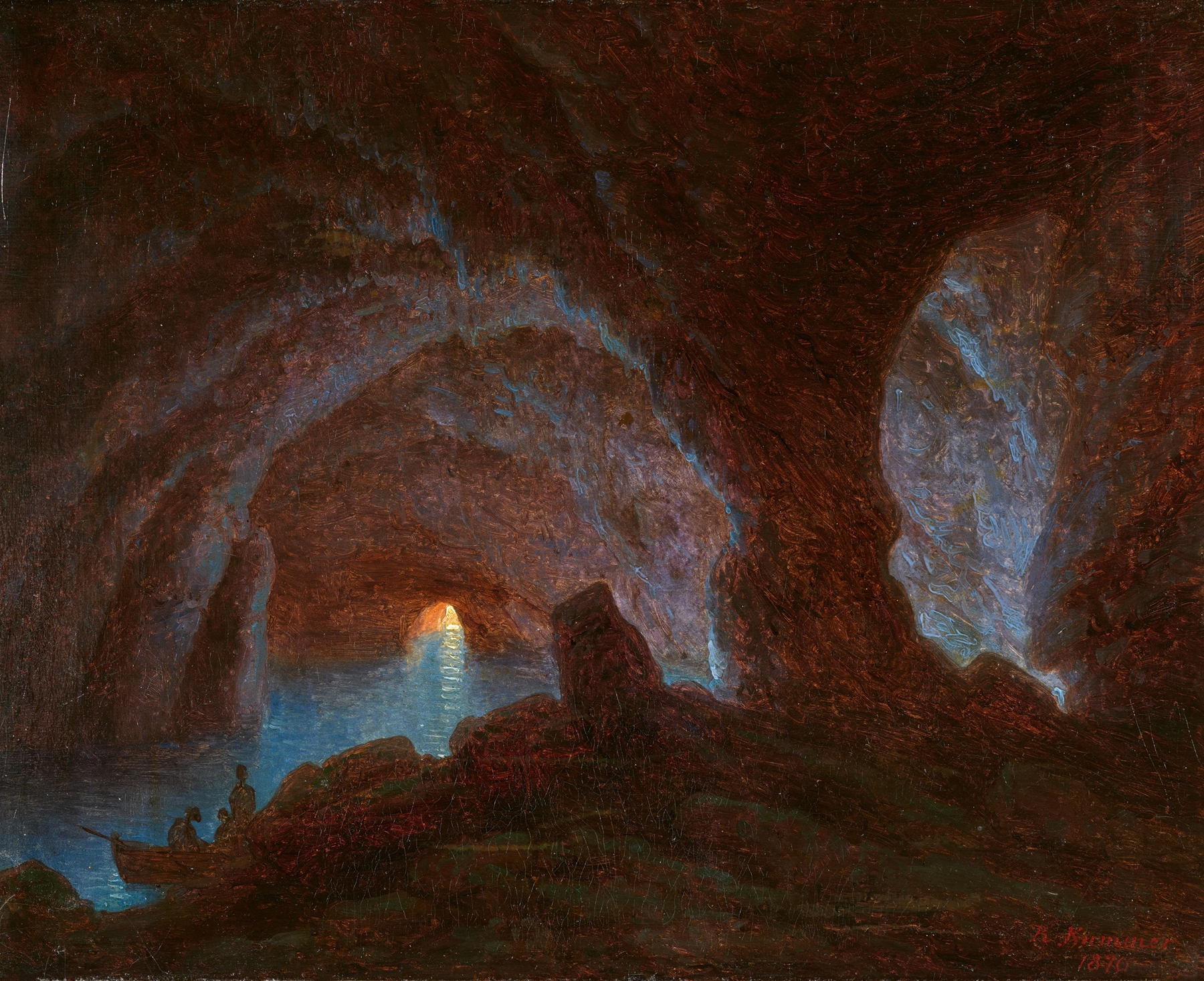 Die Blaue Grotte auf Capri, oil on canvas by Robert Kummer, featuring azure waters and rocky cliffs.