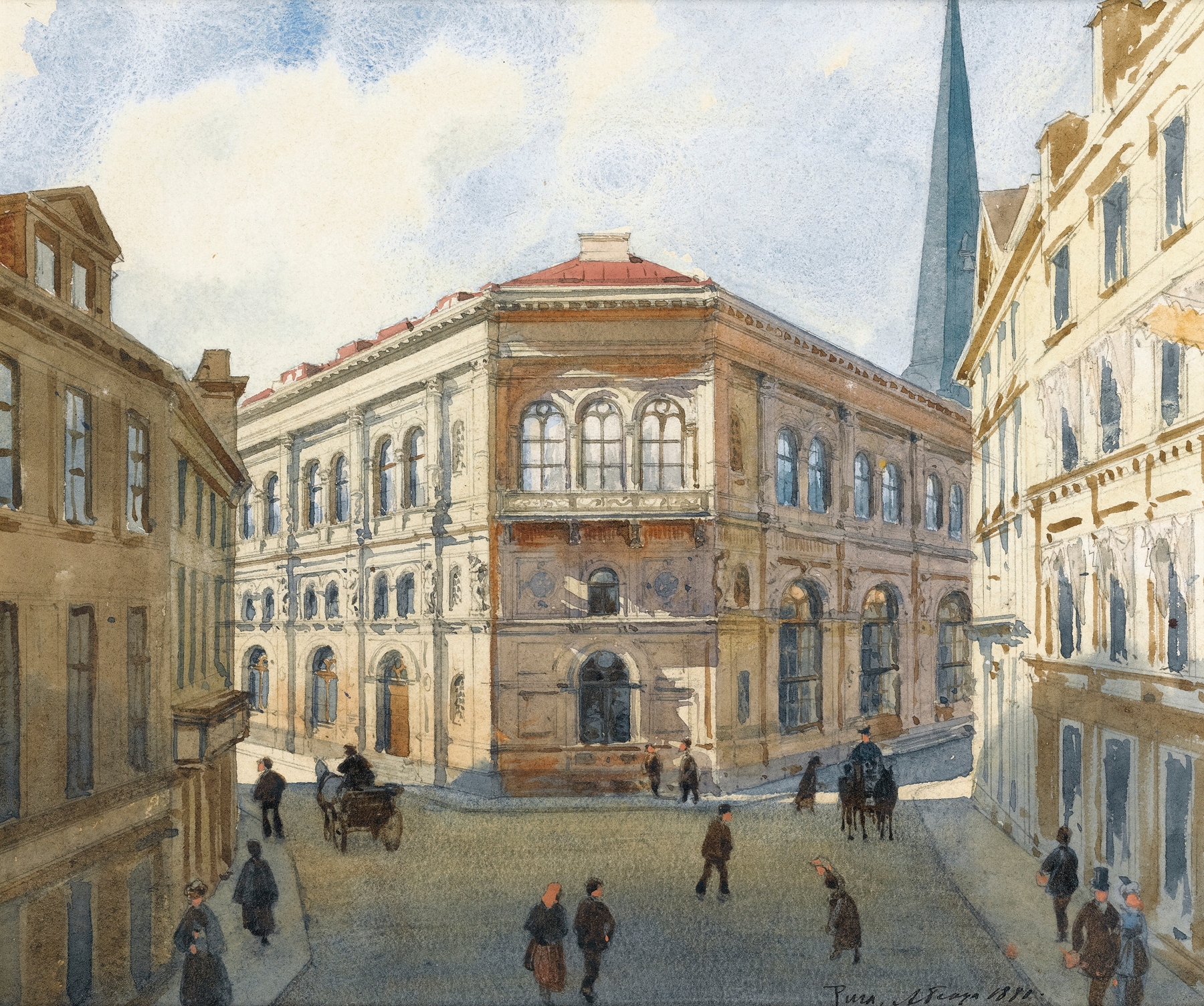 Architecture of the Riga Stock Exchange, oil painting by Albert Nikolaevich Benois