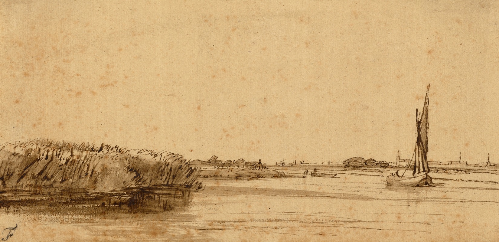 A serene marine scene depicting a sailing boat on calm waters.