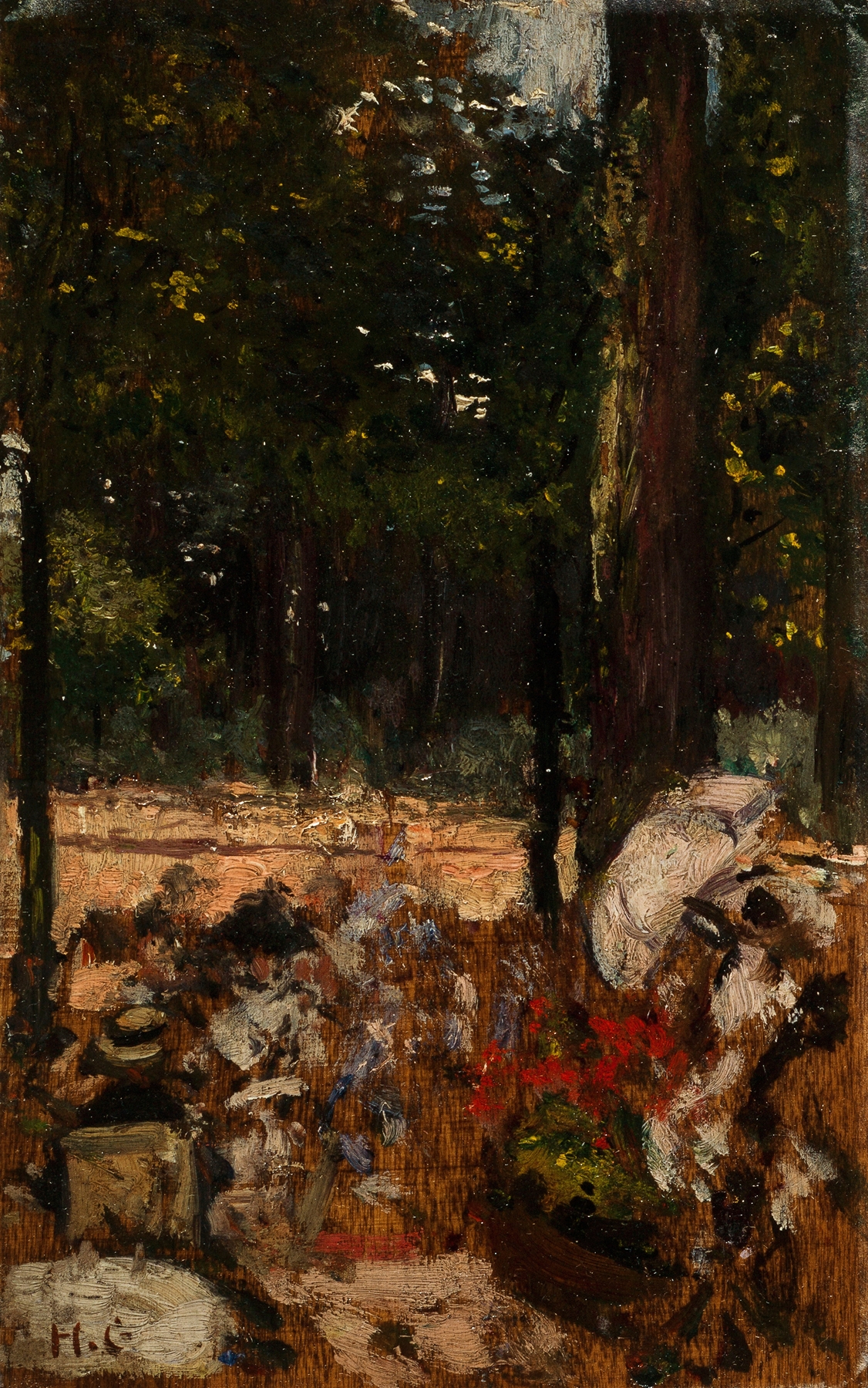 Solitary figure by water in Étude pour le Cercle de l’île de Puteaux by Henri Gervex, oil painting