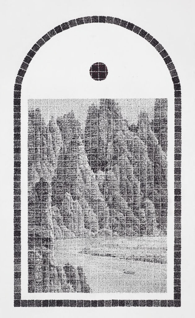 Bend in the Mountain River Near the Bingling-Si Cave Temples, ink on paper by Lee Chun-Yi