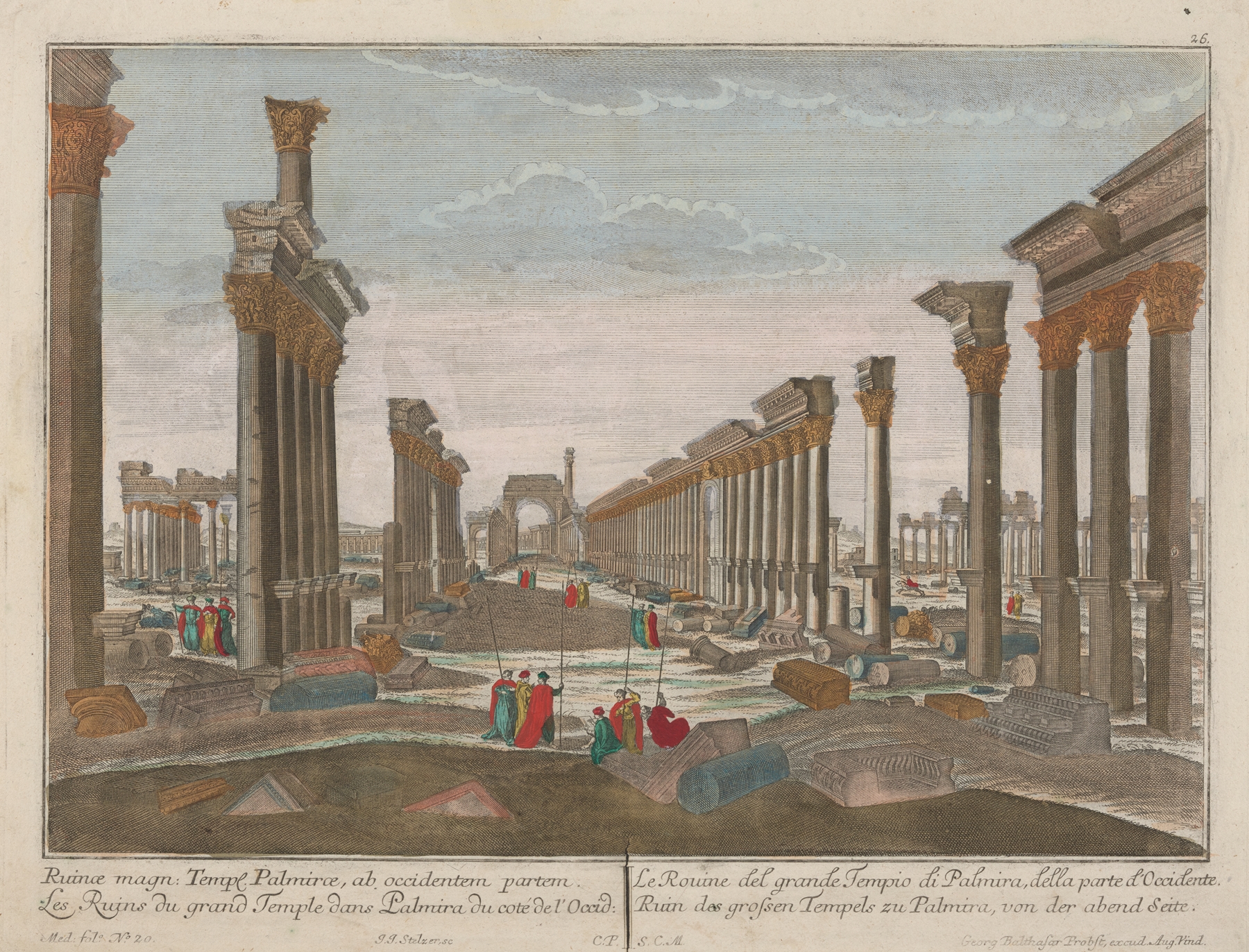 Rococo etching of the ruins of the great Temple at Palmira by Georg Balthasar Probst