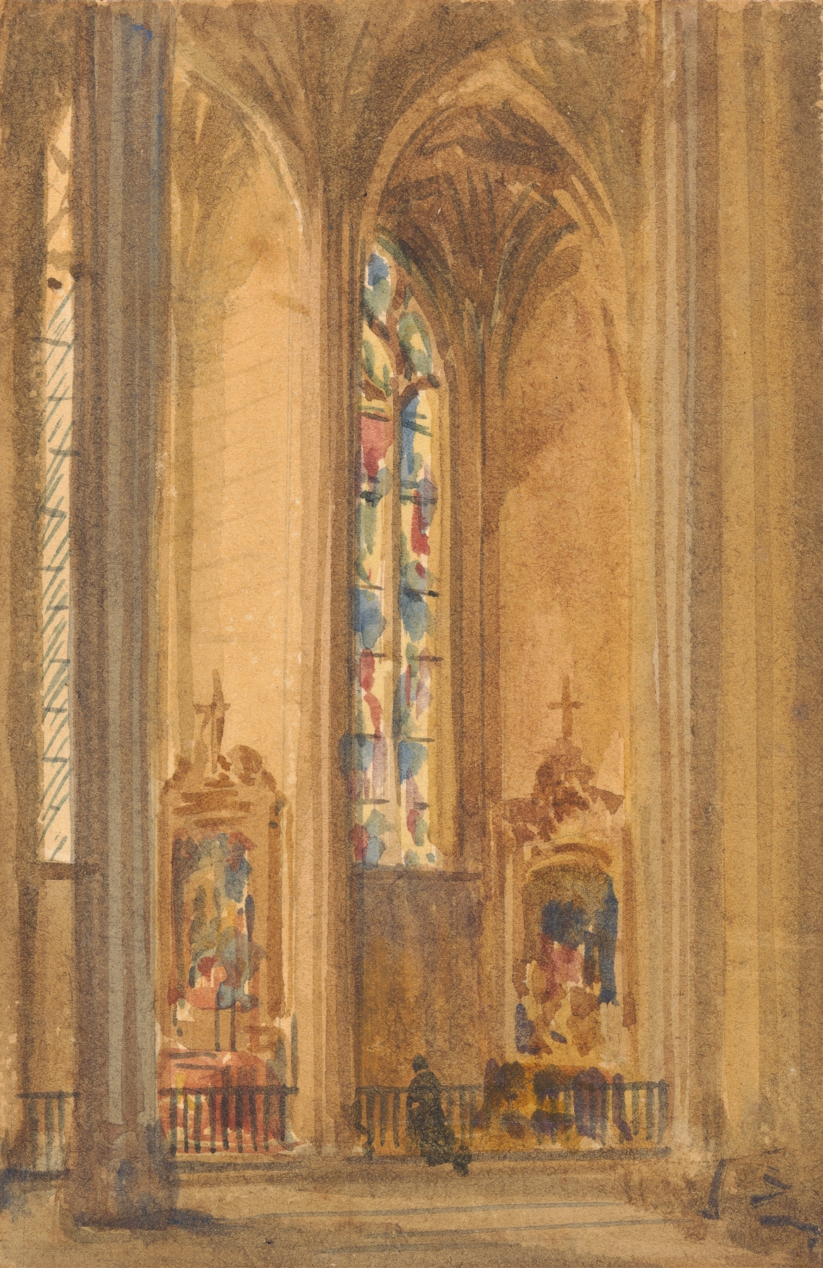 Interior of a Gothic church featuring stained glass by Augustus Pugin