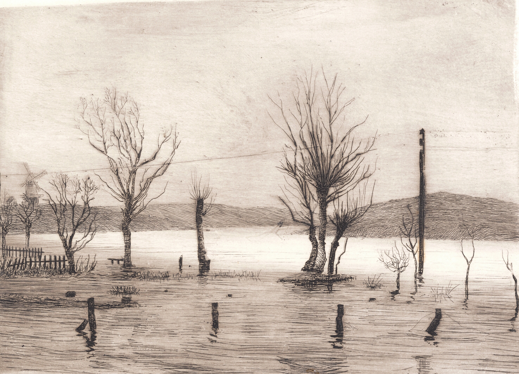 Winter landscape with snow-covered hills by Peter Ilsted, oil painting