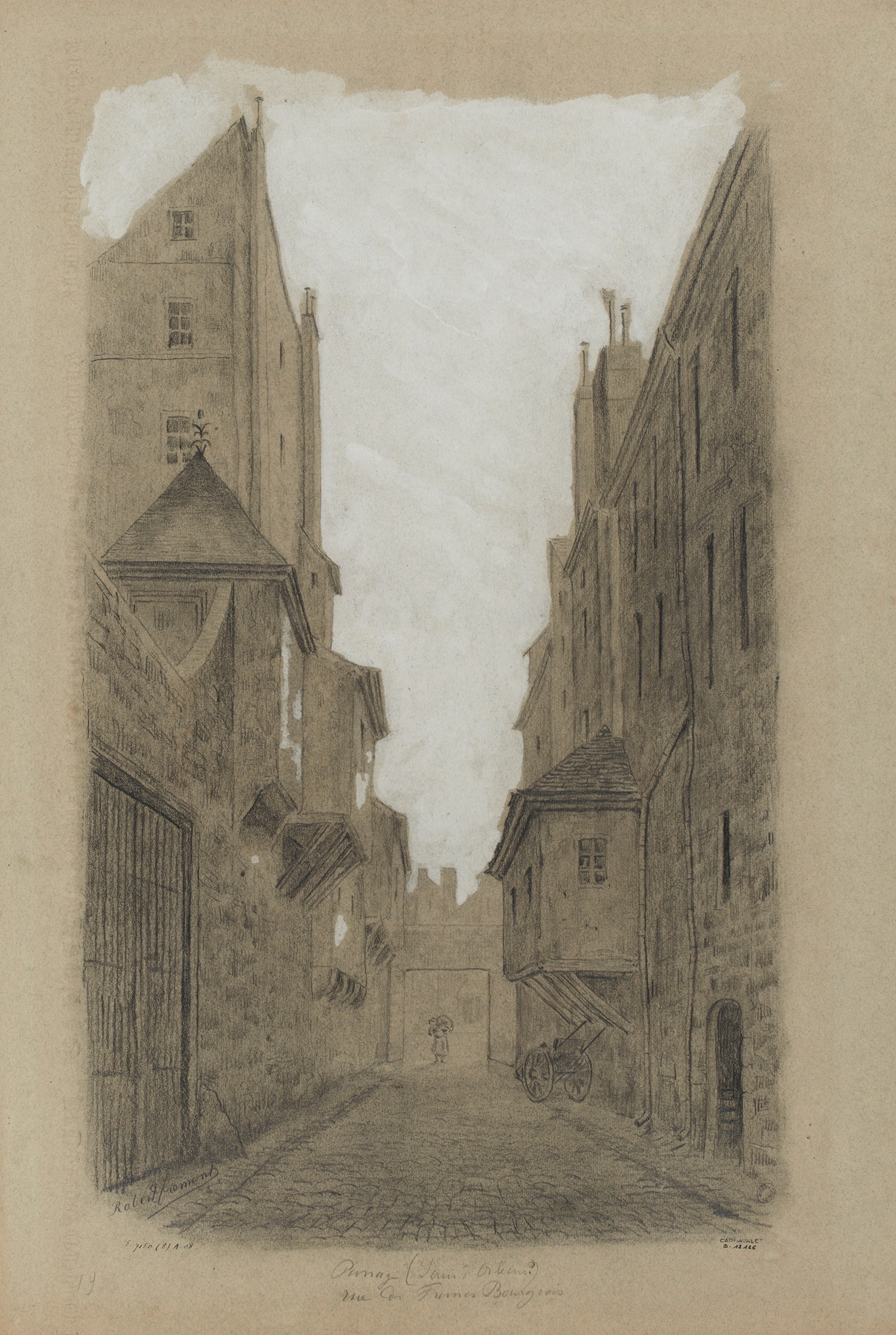 Rue Barbette, rue des Francs-Bourgeois by Robert Frémont, oil painting depicting a cobblestone street.