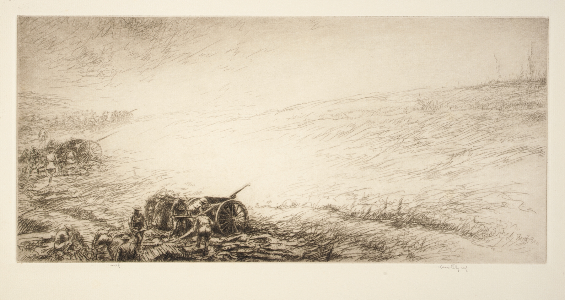 Open Action by Kerr Eby, etching depicting figures in motion with light and shadow.
