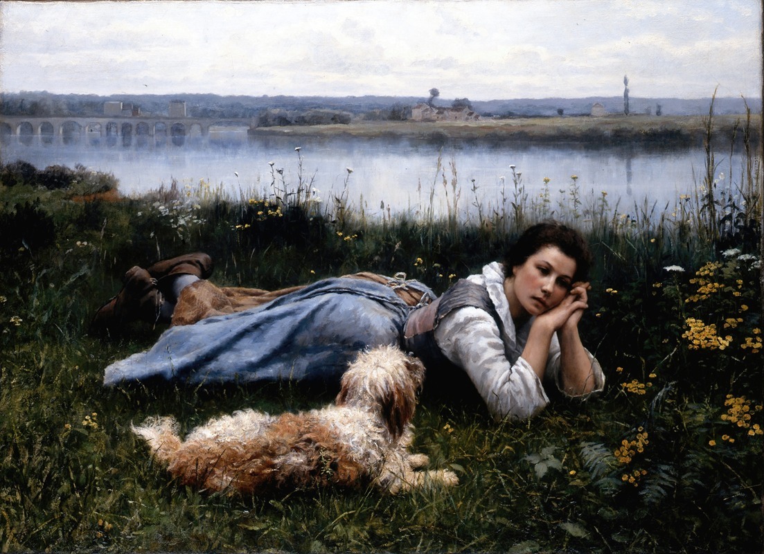 A serene depiction of a woman lost in thought in a lush garden.