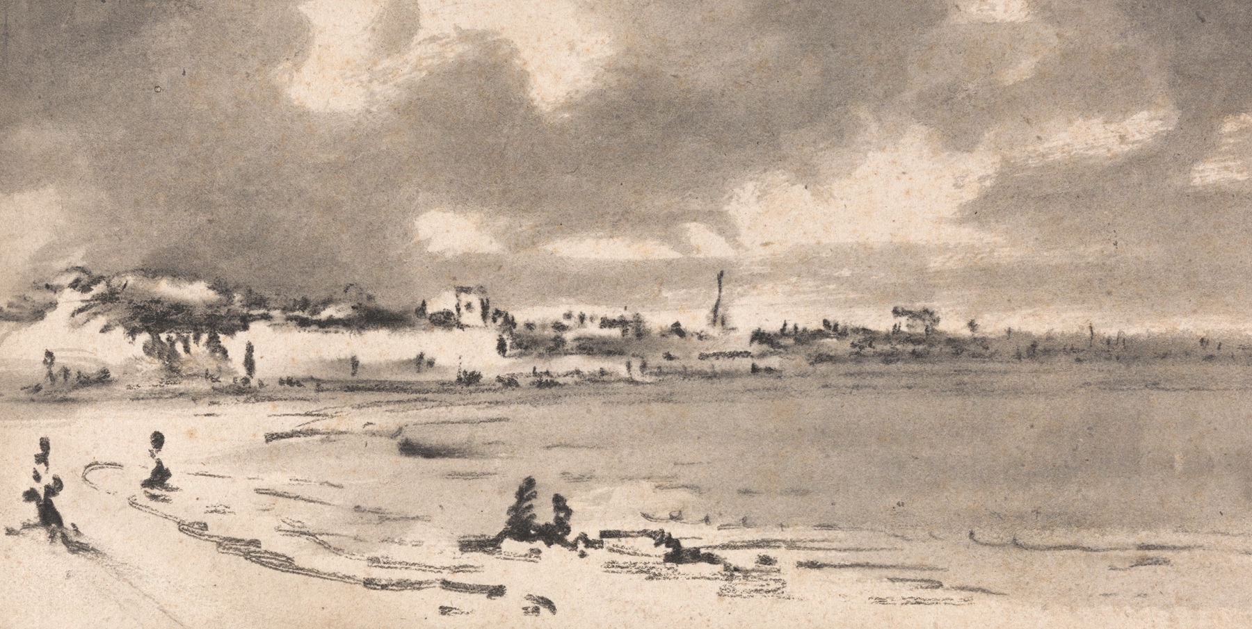 Oil painting by Dr. Thomas Monro depicting a tranquil seascape with rhythmic waves and a distant horizon.