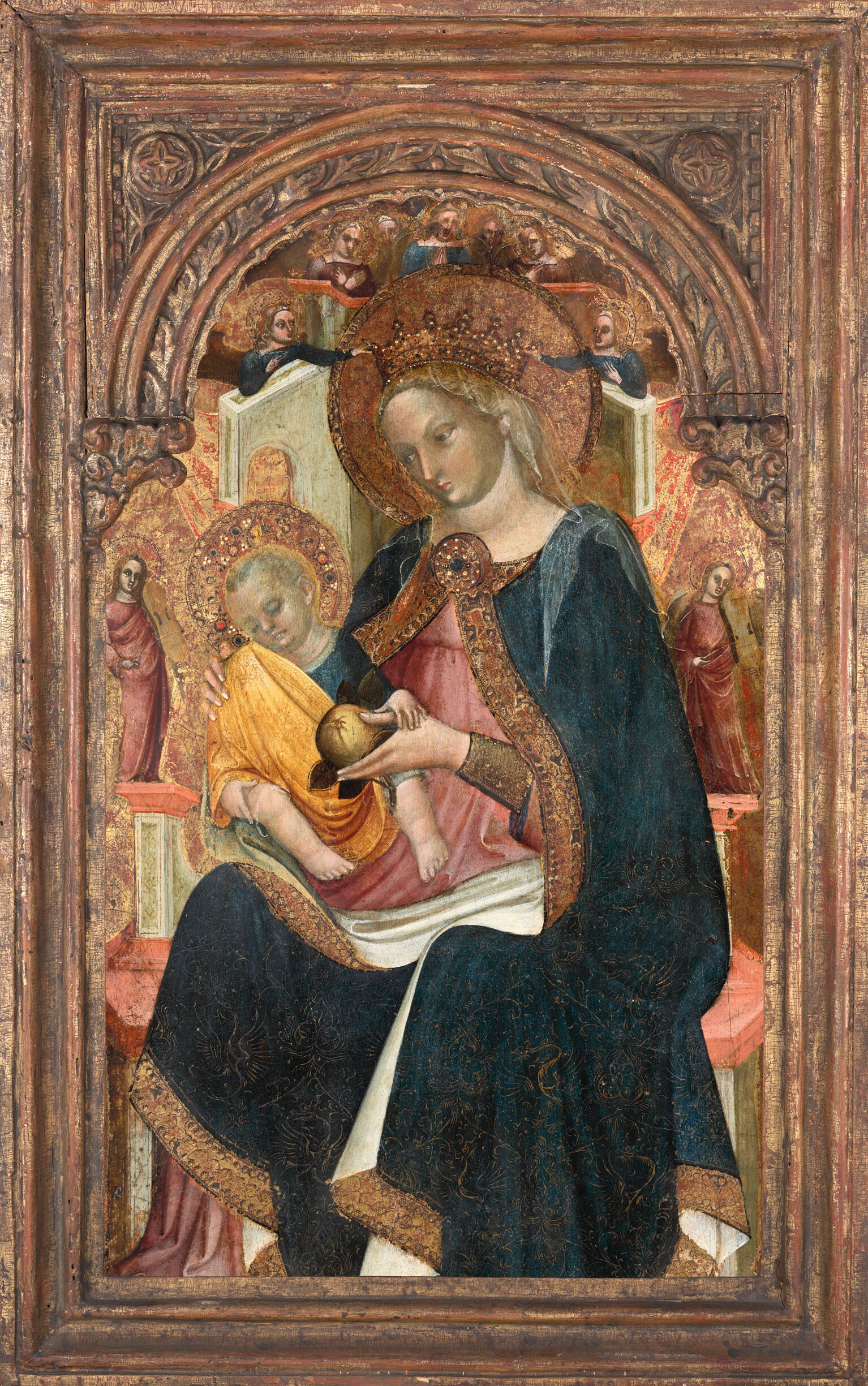 Virgin and Child Enthroned with Eight Angels, tempera on panel by Niccolò di Pietro