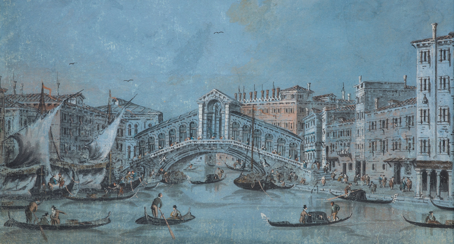 The Rialto bridge, Venice, by Giacomo Guardi, public domain