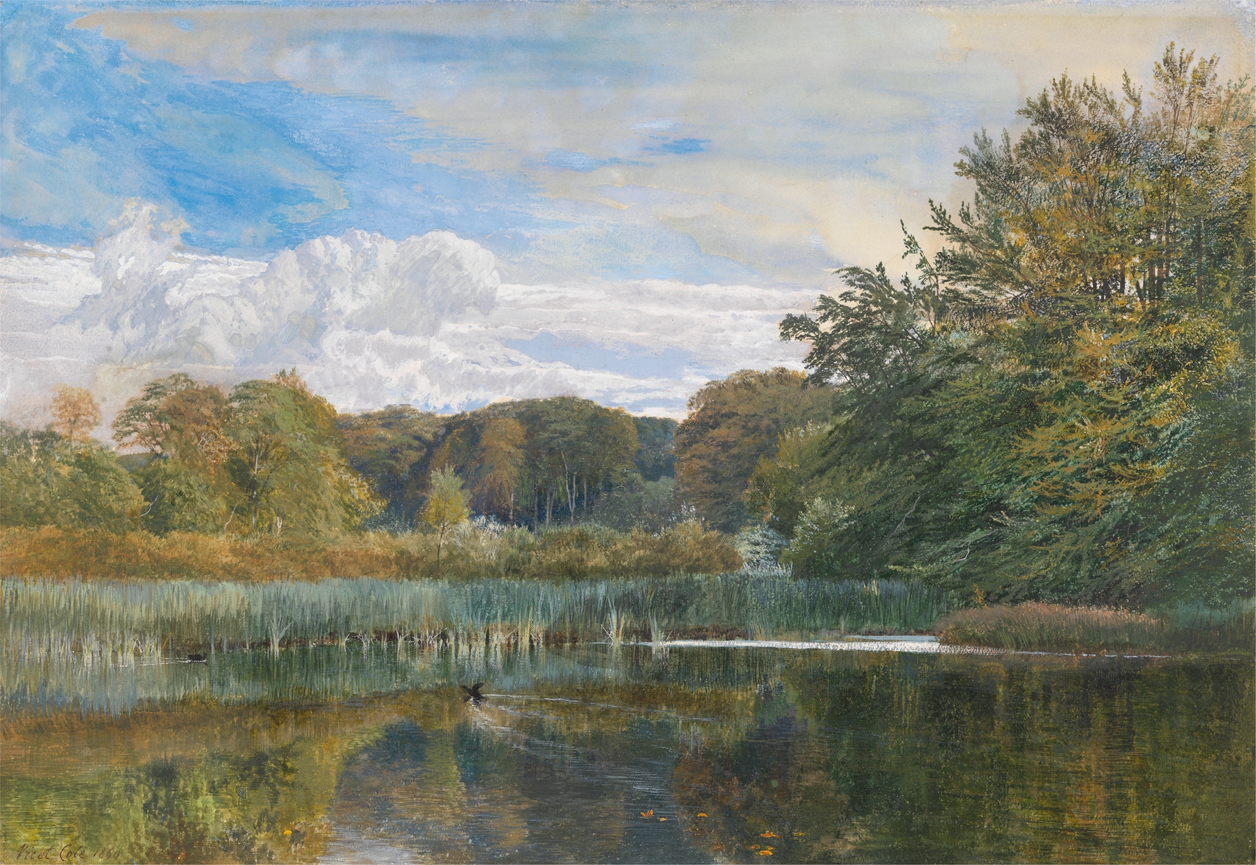 The Mill Pond by George Vicat Cole, oil on canvas, depicting a tranquil landscape with water and trees.