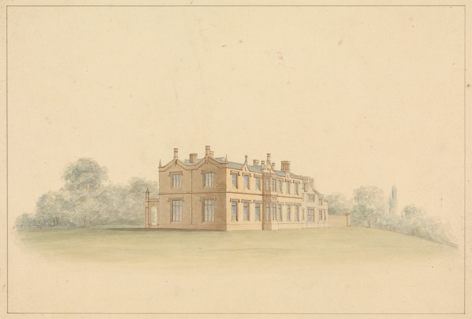 Architectural design for a Tudoresque villa by Lewis Vulliamy, ink on paper
