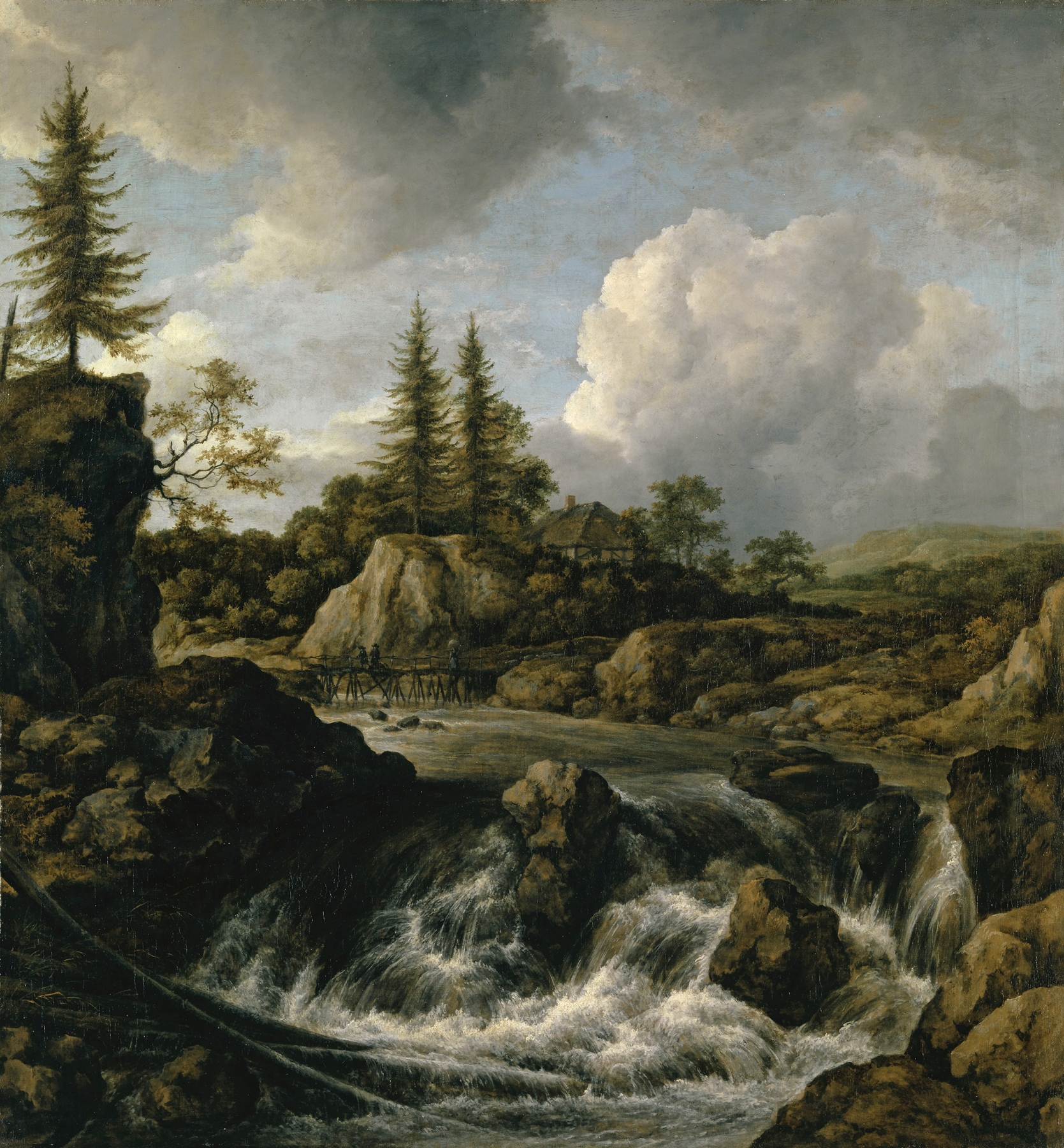 Landscape with Waterfall, by Jacob van Ruisdael, public domain