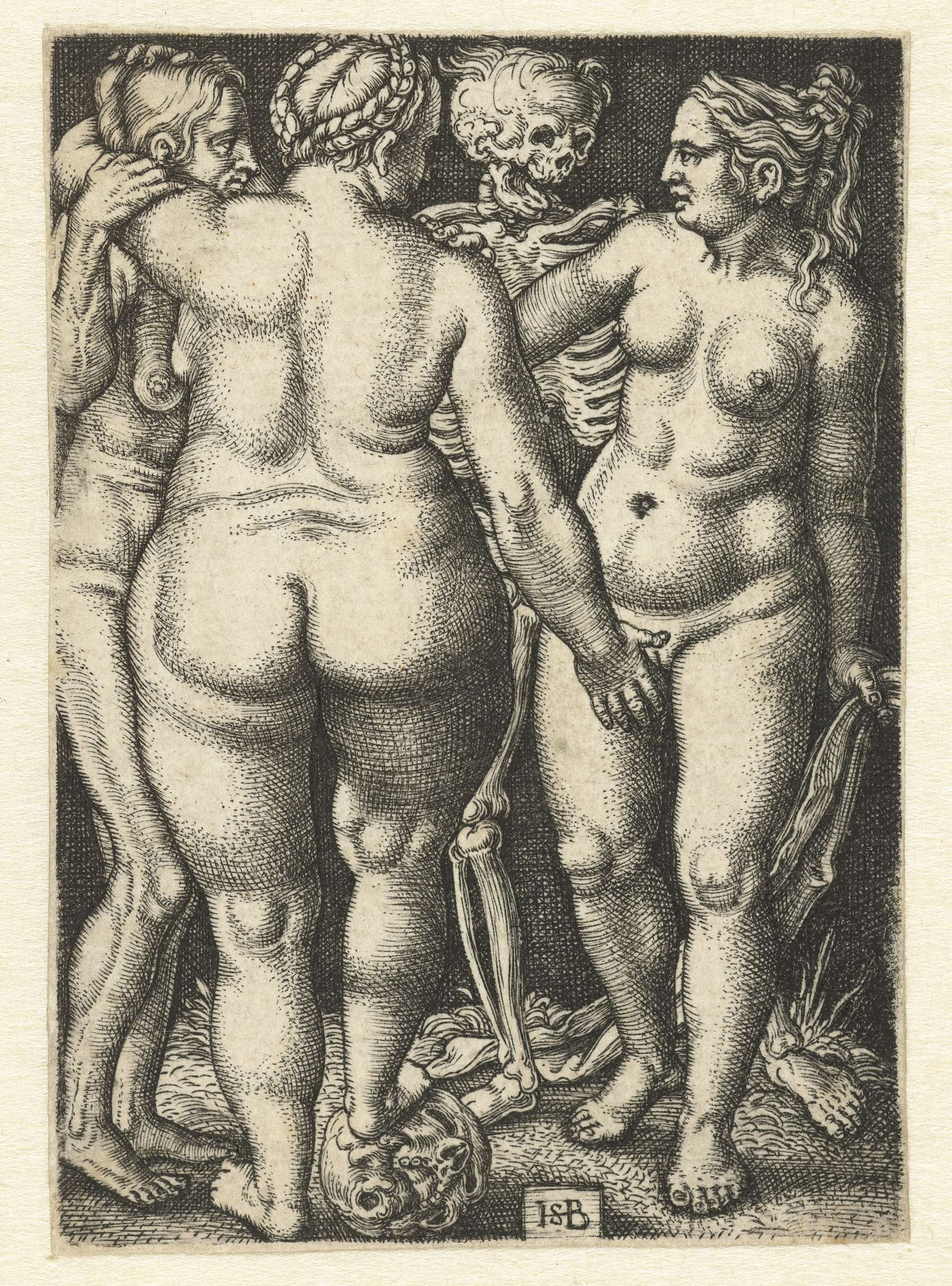 Dood en drie staande naakte vrouwen, by Hans Sebald Beham, public domain